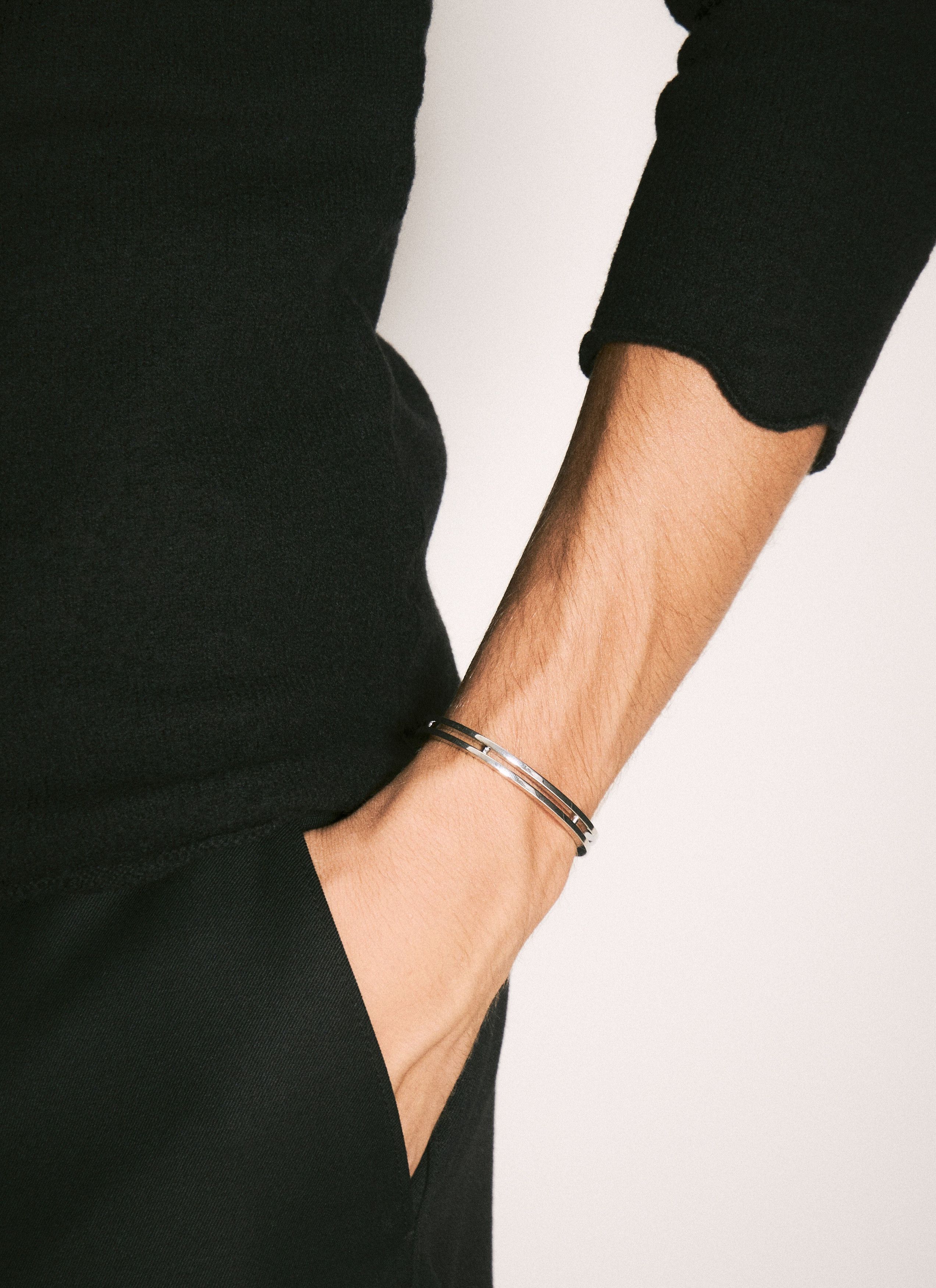 Saint Laurent Paris o1bcso1str0226 Size: L/Stacked Cuff in Silver Size ONE SIZE - 1 Thumbnail
