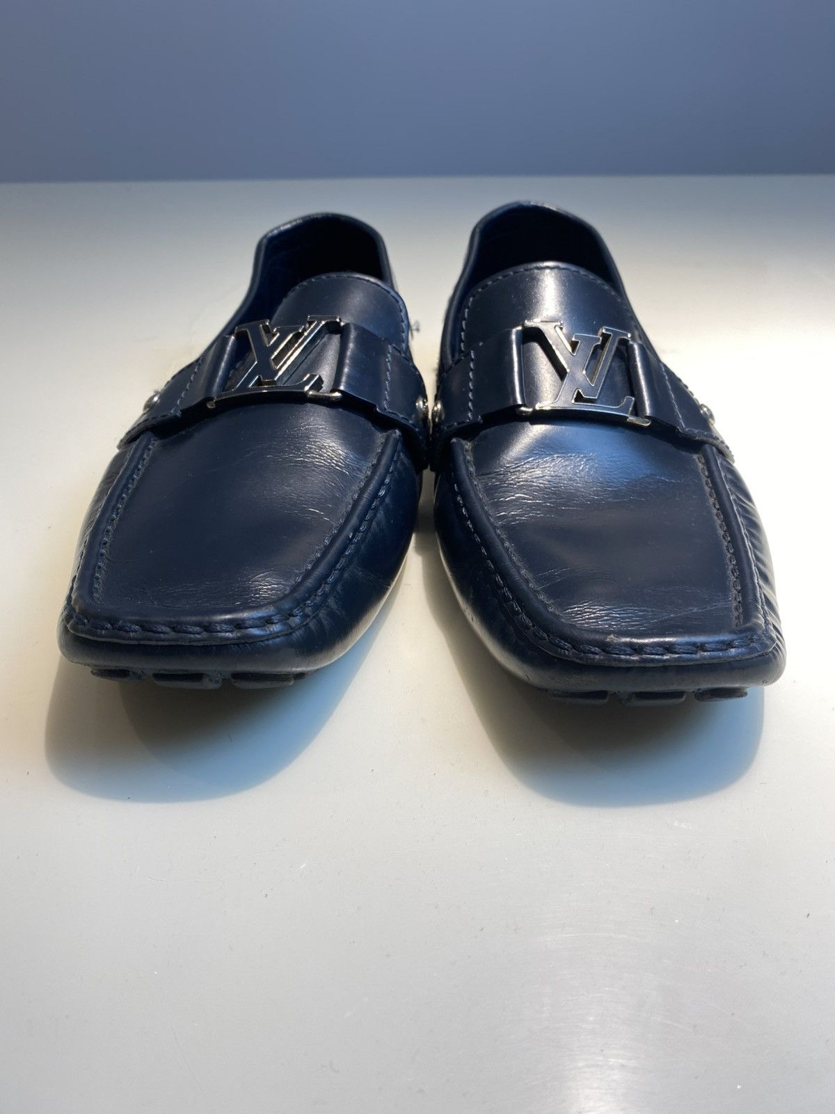 Louis Vuitton Monte Carlo LV Logo Moccasins Blue Leather Size US 10.5 / EU 43-44 - 5 Thumbnail