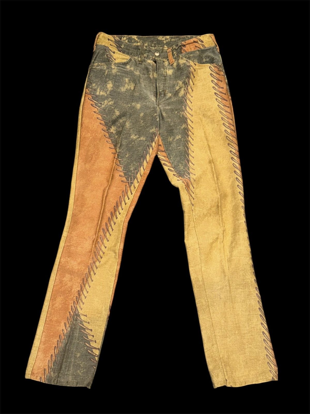 Vintage 70s Big Yank Patchwork Jeans Zig Zag Boho Rare