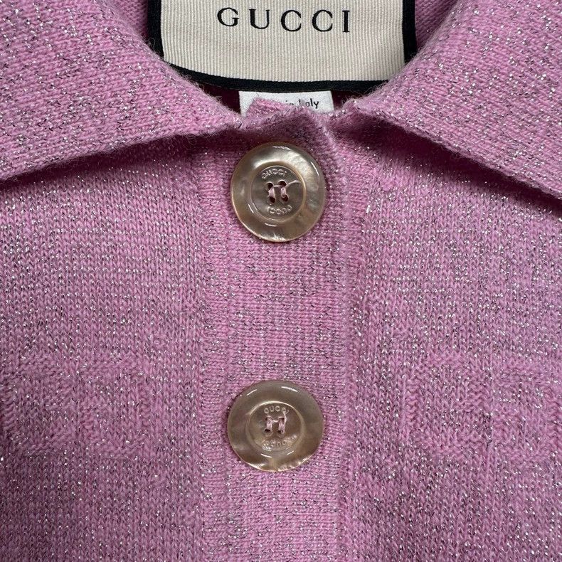 GucciPink double G full print glitter pink polo knitwear 25
