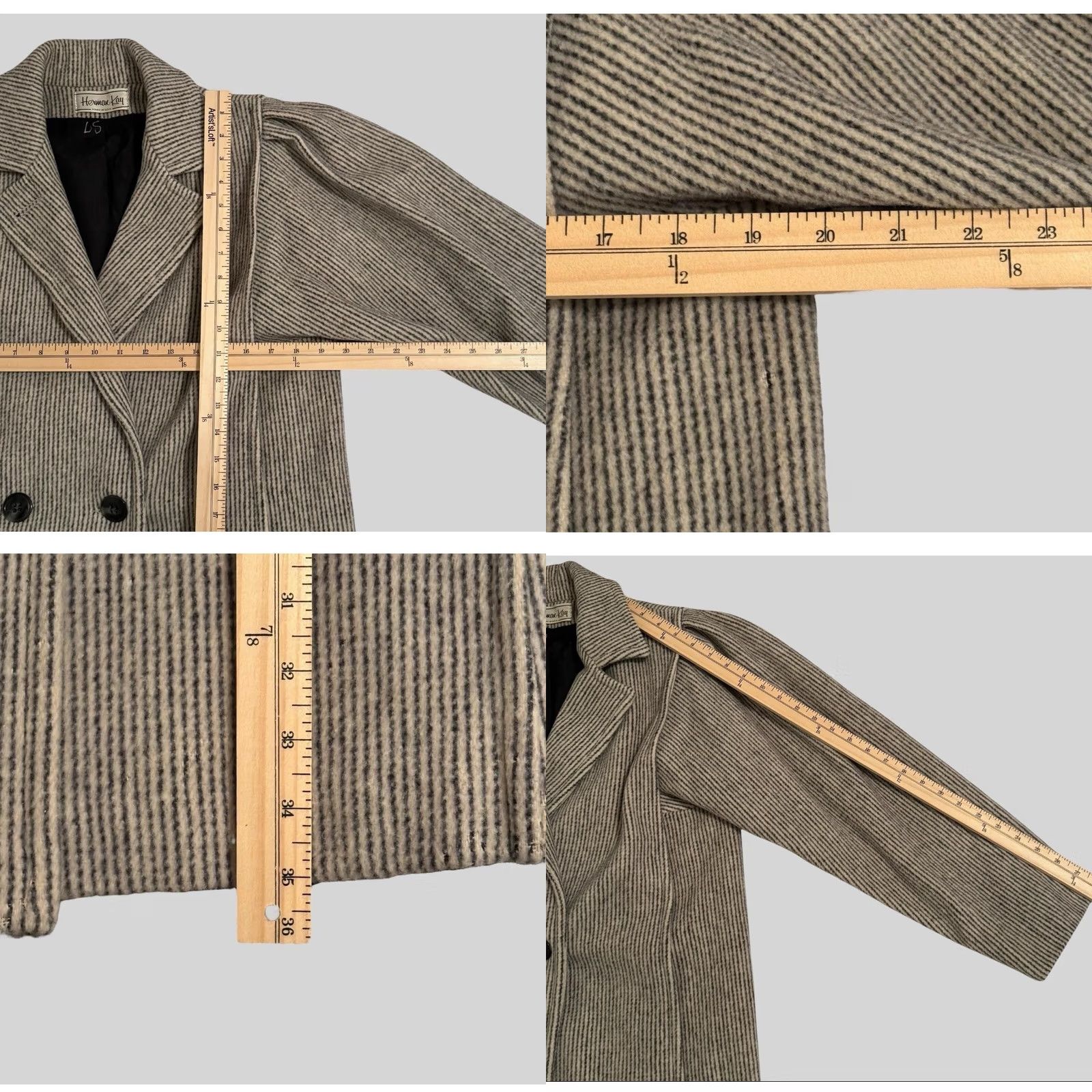 Vintage VINTAGE Herman Kay Coat Large Gray Wool Blend Striped Double Breasted 80s Womens Size L / US 10 / IT 46 - 8 Thumbnail