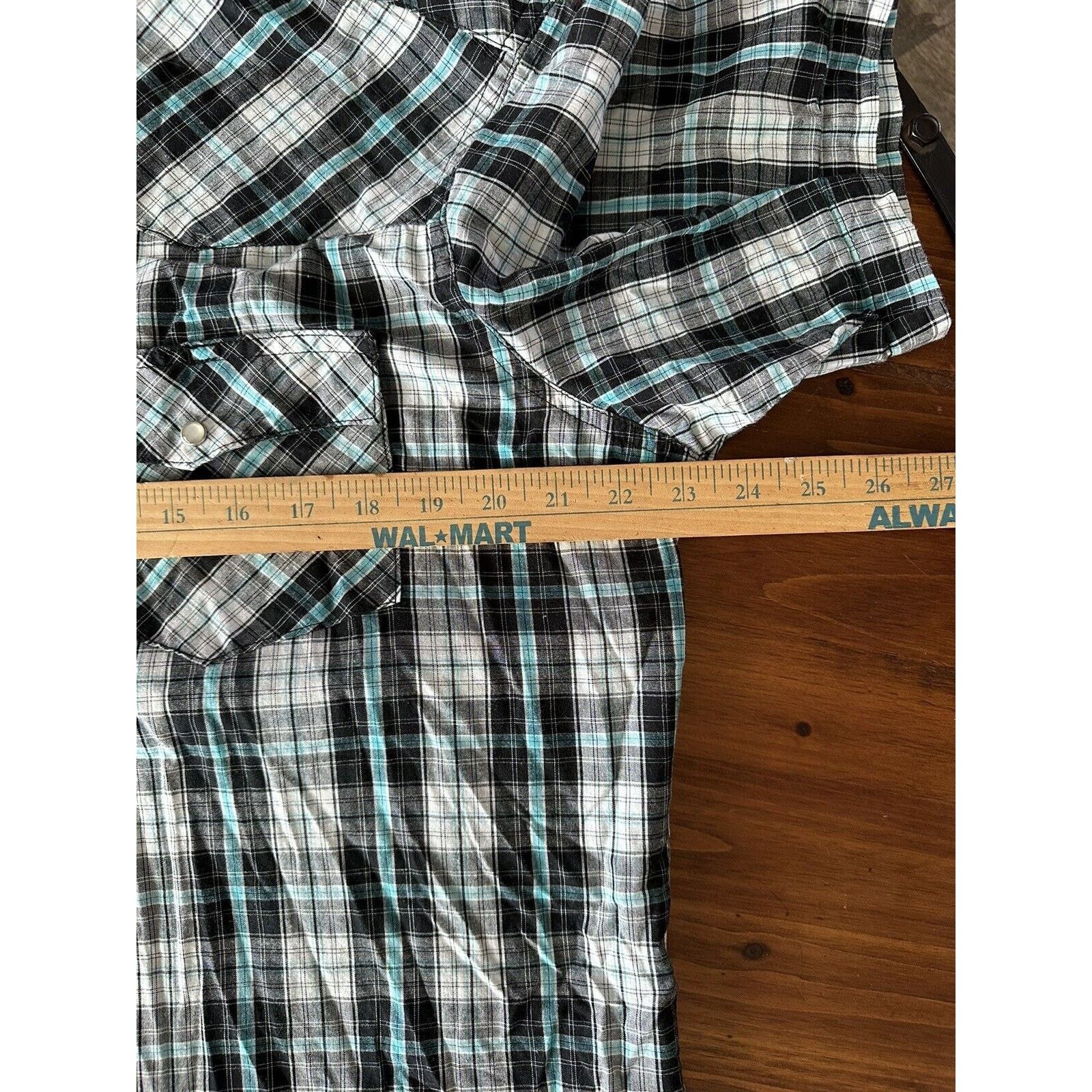 Wrangler WRANGLER Wrancher Shirt LR White/Black/Teal Plaid Pearl Snap Size US L / EU 52-54 / 3 - 4 Thumbnail