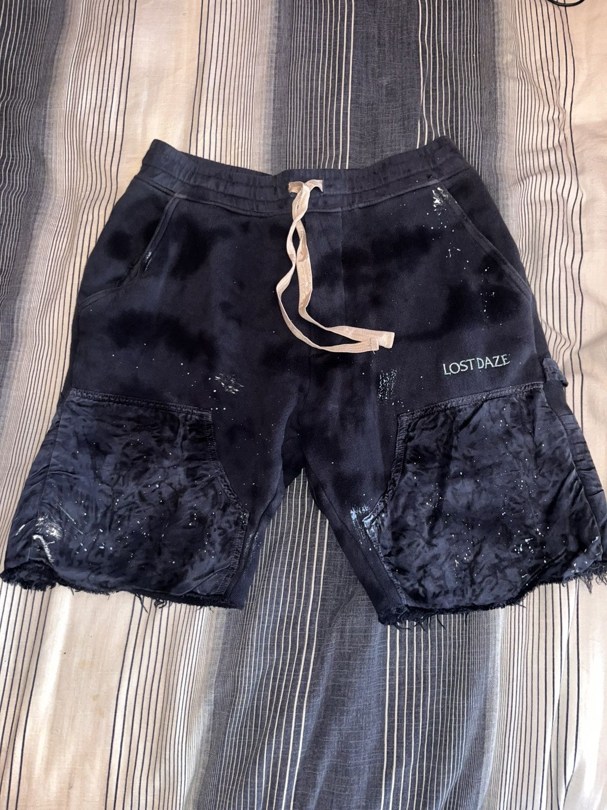 Lost Daze Lost Daze Paint-Splattered Cotton Drawstring Shorts – Large Size US 34 / EU 50 - 1 Thumbnail