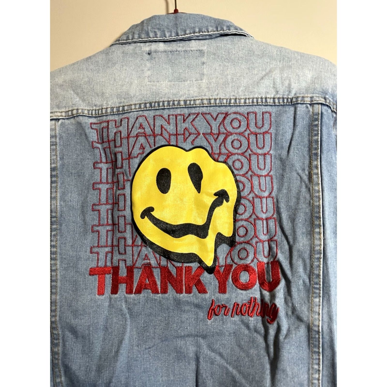 Denime VINTAGE Brooklyn Cloth Denim Jacket Thank You For Nothing Blue Jean Women’s M Jacket Womens Denim 80s 90s City Hip Hop Quotes Bl u e Jeans Size 32" / US 10 / IT 46 - 5 Thumbnail