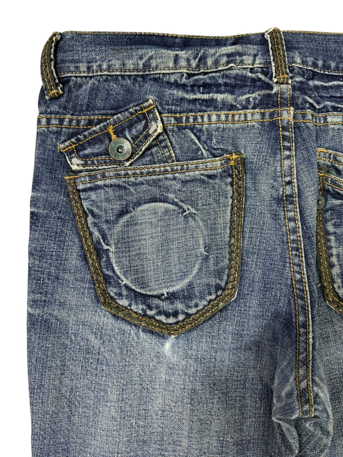 Japanese Brand Flared Jeans Russ.k Distressed Denim Nice Design Boot Cut Size US 33 - 18 Thumbnail