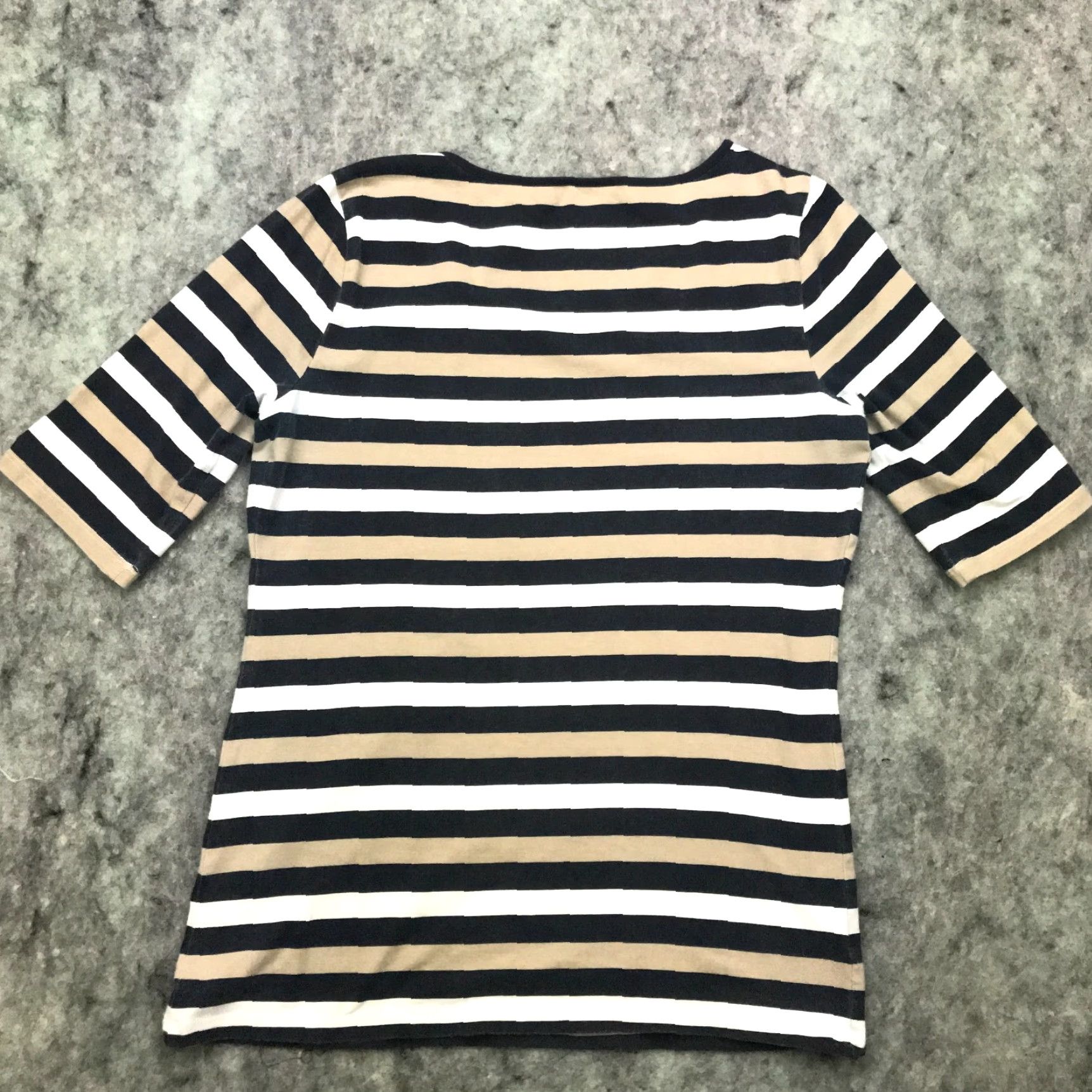 Ann Taylor Ann Taylor Shirt Blouse Womens XS Gray Tan Striped Short Sleeve Round Neck Casual Size XS / US 0-2 / IT 36-38 - 6 Thumbnail