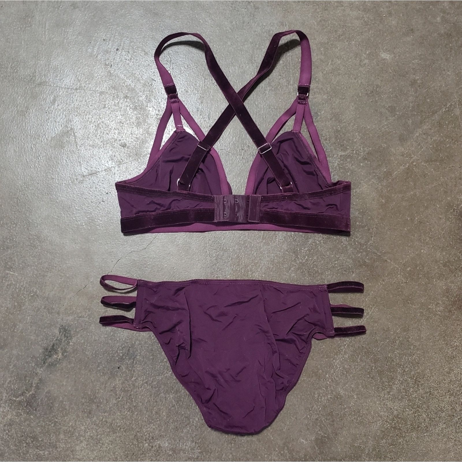 Other Dark Plum Velour Strappy Lingerie Set Size ONE SIZE - 2 Thumbnail
