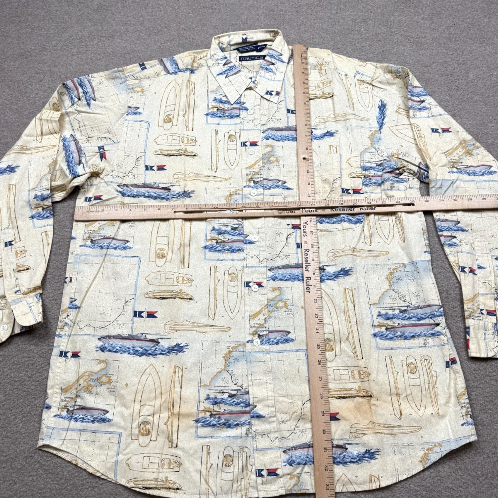 Nautica VINTAGE Nautica Shirt Yellow Long Sleeve Men's L BOAT AOP 90s Size US L / EU 52-54 / 3 - 5 Thumbnail
