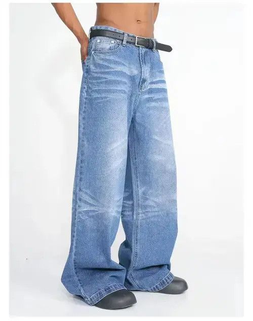 Designer flared baggy distressed faded jeans Size US 32 / EU 48 - 1 Thumbnail