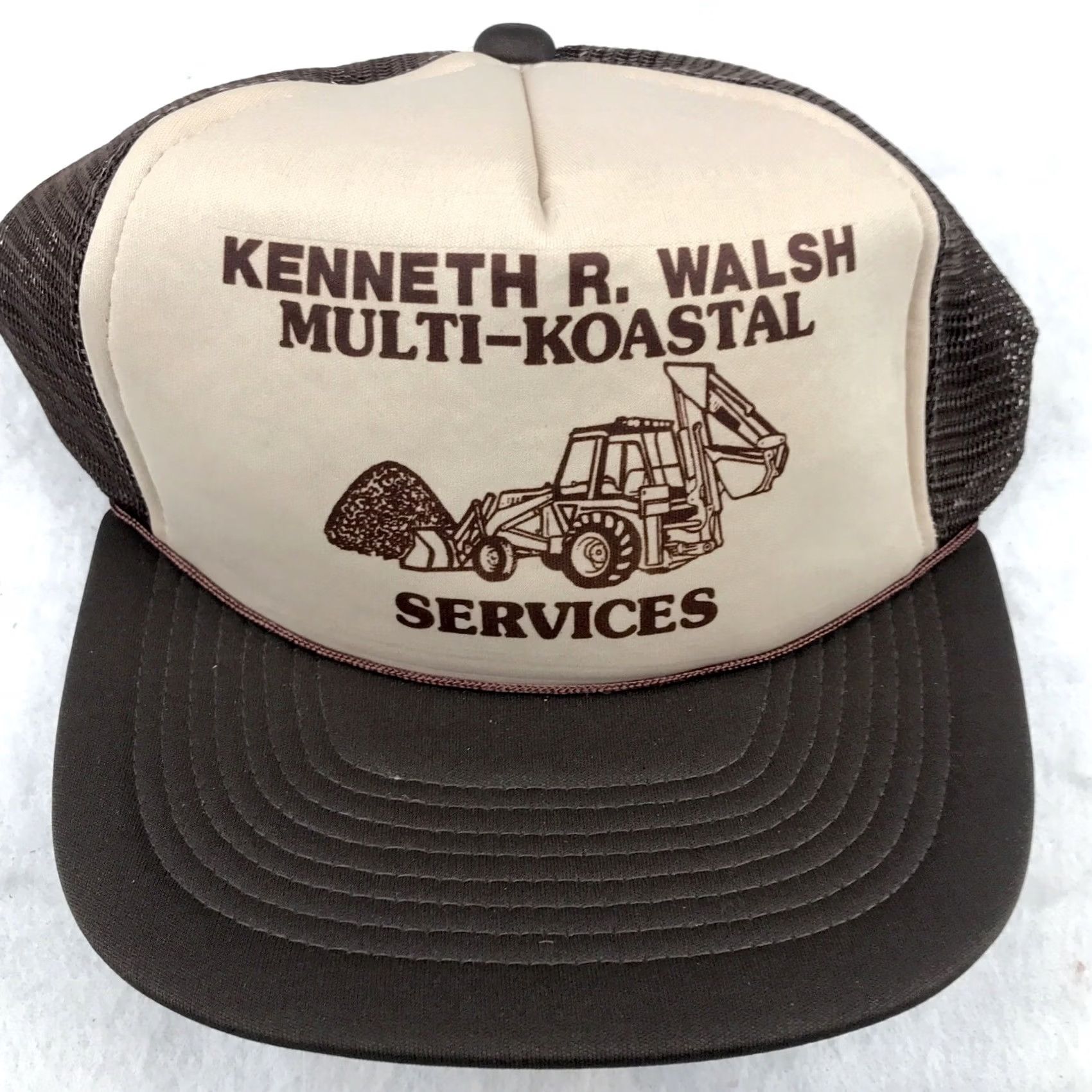 Vintage VINTAGE Walsh MULTI-KOASTAL Trucker Hat Mens Adjustable Brown 80s 90s Bulldozer Construction Trucker Pattern Solid Size ONE SIZE - 2 Thumbnail