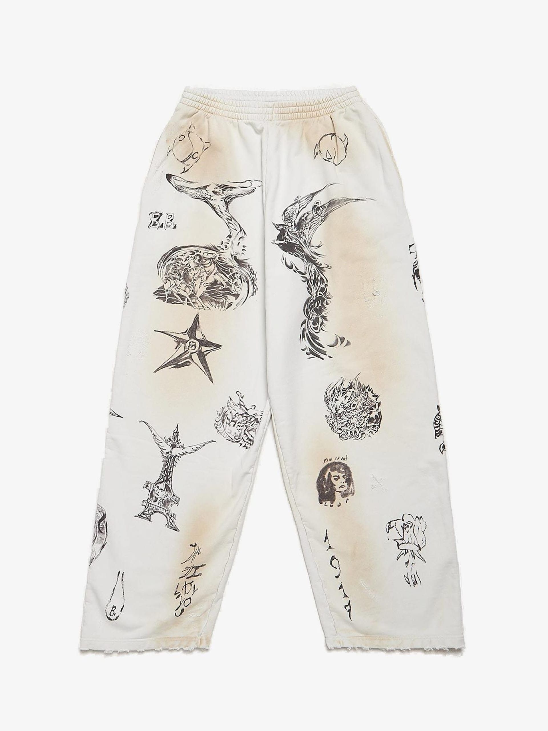 Balenciaga Beige Cotton Tat Tattoo Sweatpants Size US 29 - 1 Thumbnail
