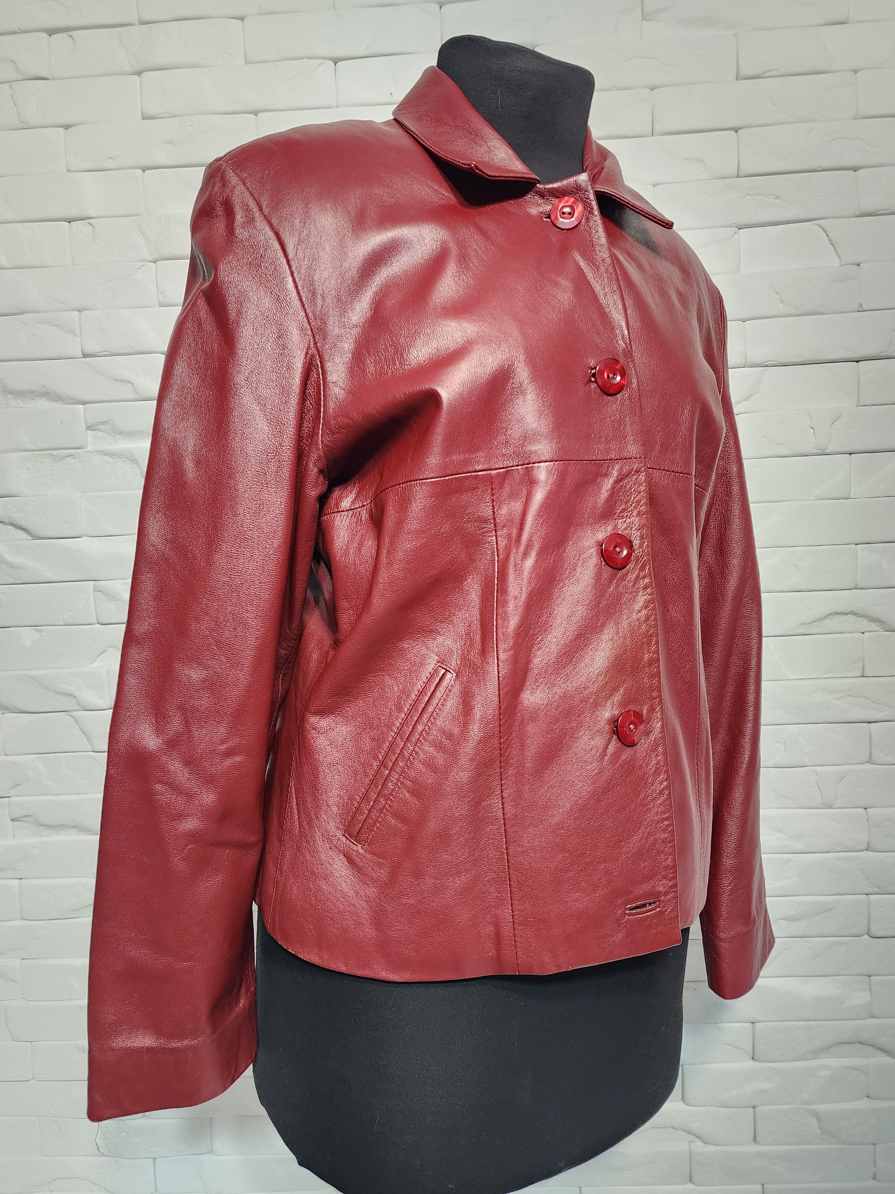 Other Red Leather Jacket: Women's Button-Up Blazer Size L / US 10 / IT 46 - 2 Thumbnail
