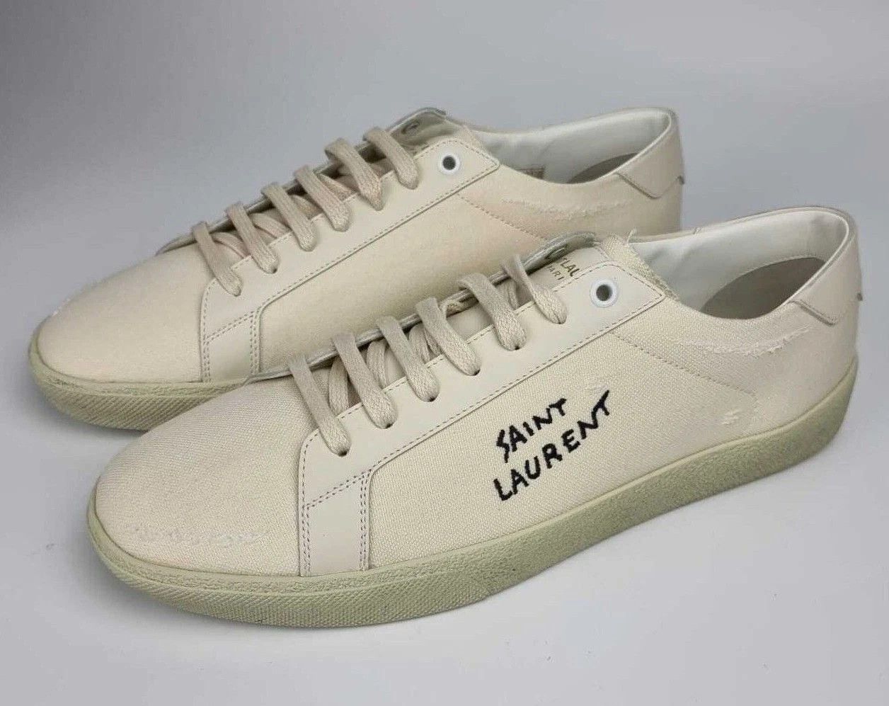 SAINT LAURENT SL/06 Court Cotton Beige Sneakers New