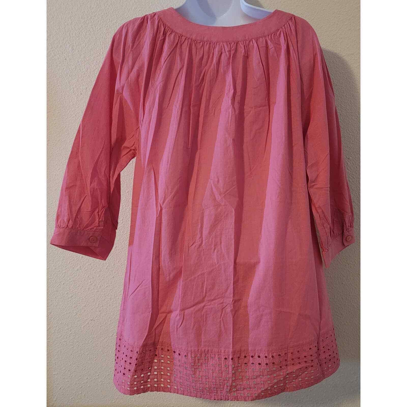 Other Susan Graver Pink Tunic Smock Button Shirt XS Eyelet Hem Size XS / US 0-2 / IT 36-38 - 2 Thumbnail