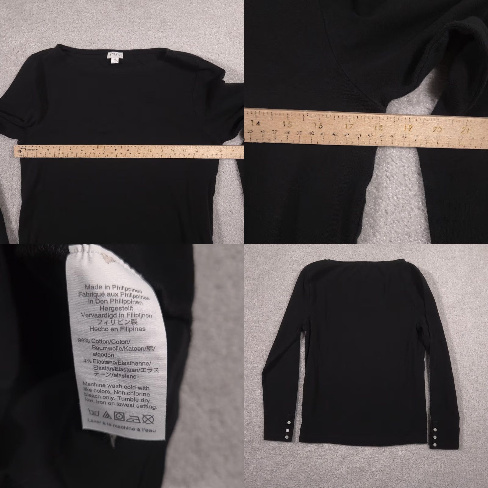 J.Crew J.Crew Shirt Womens M Black Boat Neck Long Sleeve Button Cuff Stretch Top Size M / US 6-8 / IT 42-44 - 8 Thumbnail
