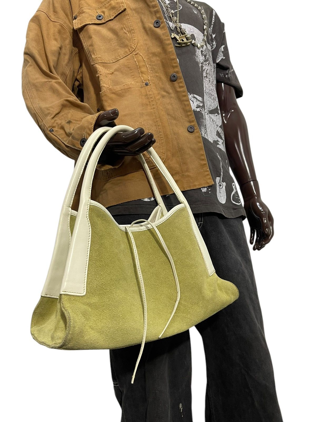 Leather Suede Leather Natural Beauty Basic Crescent Hand Bag 1🟩3 Size ONE SIZE - 5 Thumbnail