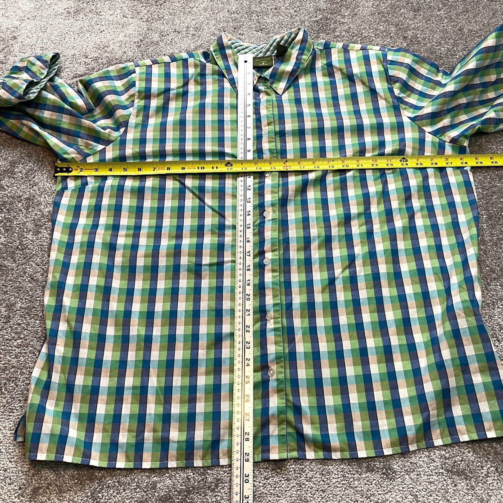 Vintage VINTAGE Mountain Lake Button Up Shirt Womens 24W Blue Green Plaid Long Sleeve Padded Top Size 4XL / US 24-26 - 6 Thumbnail