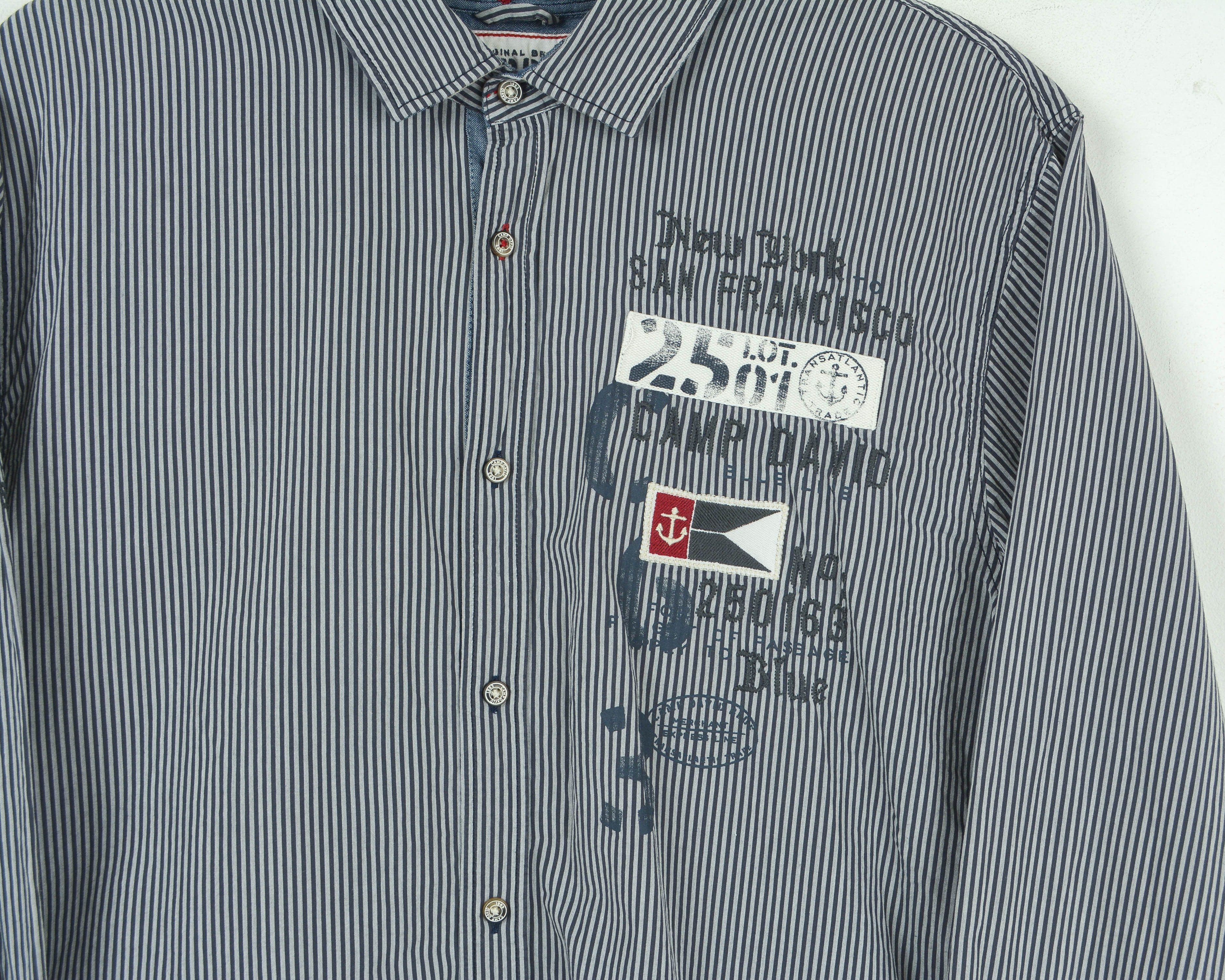 Camp David Button Up Shirt 2XL Striped Embroided Long Sleeve Casual Top Size US XXL / EU 58 / 5 - 9 Thumbnail