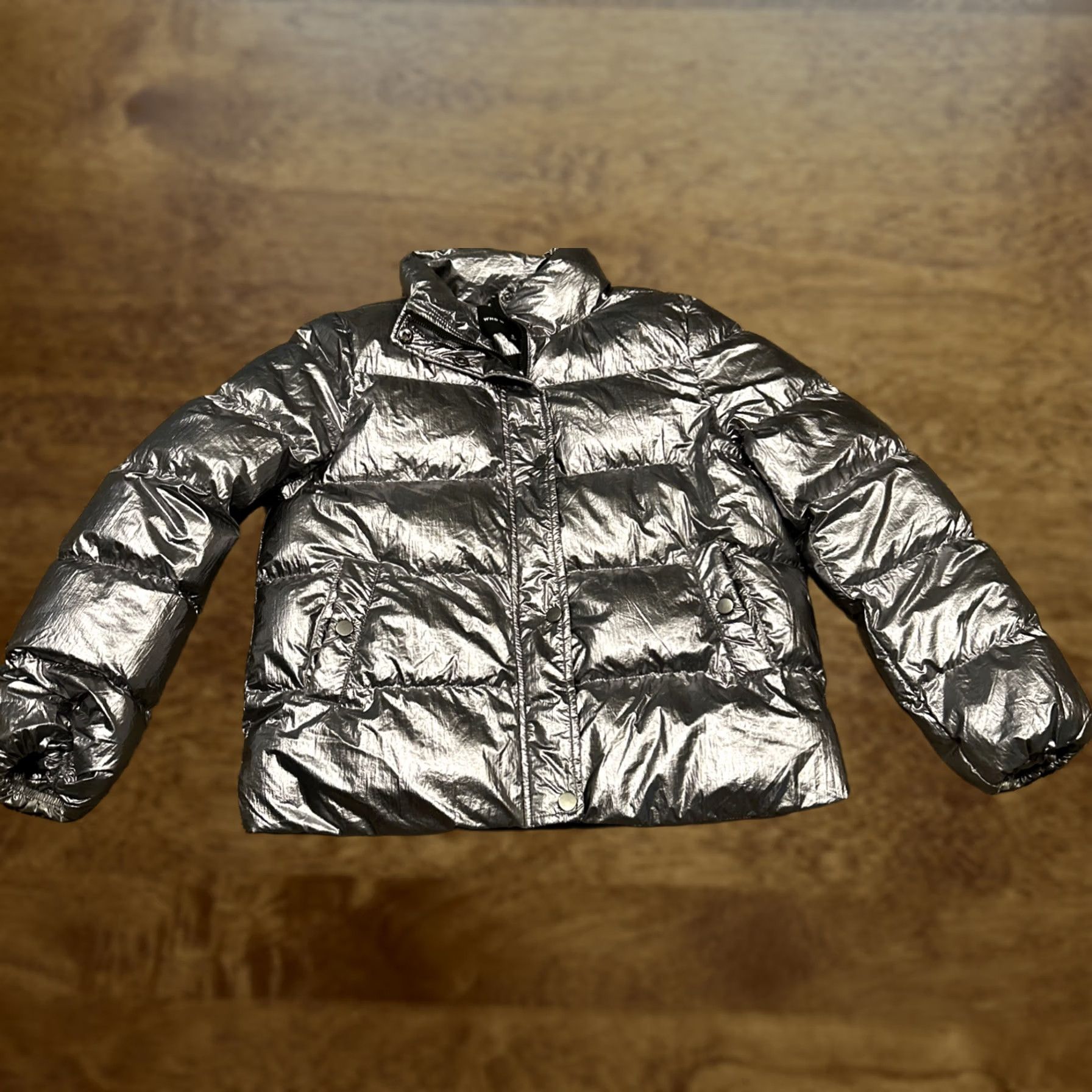 Vintage WHO WHAT WEAR Silver Puffer Jacket Women’s S Nylon Full Zip Short Casual Winter Size S / US 4 / IT 40 - 1 Thumbnail