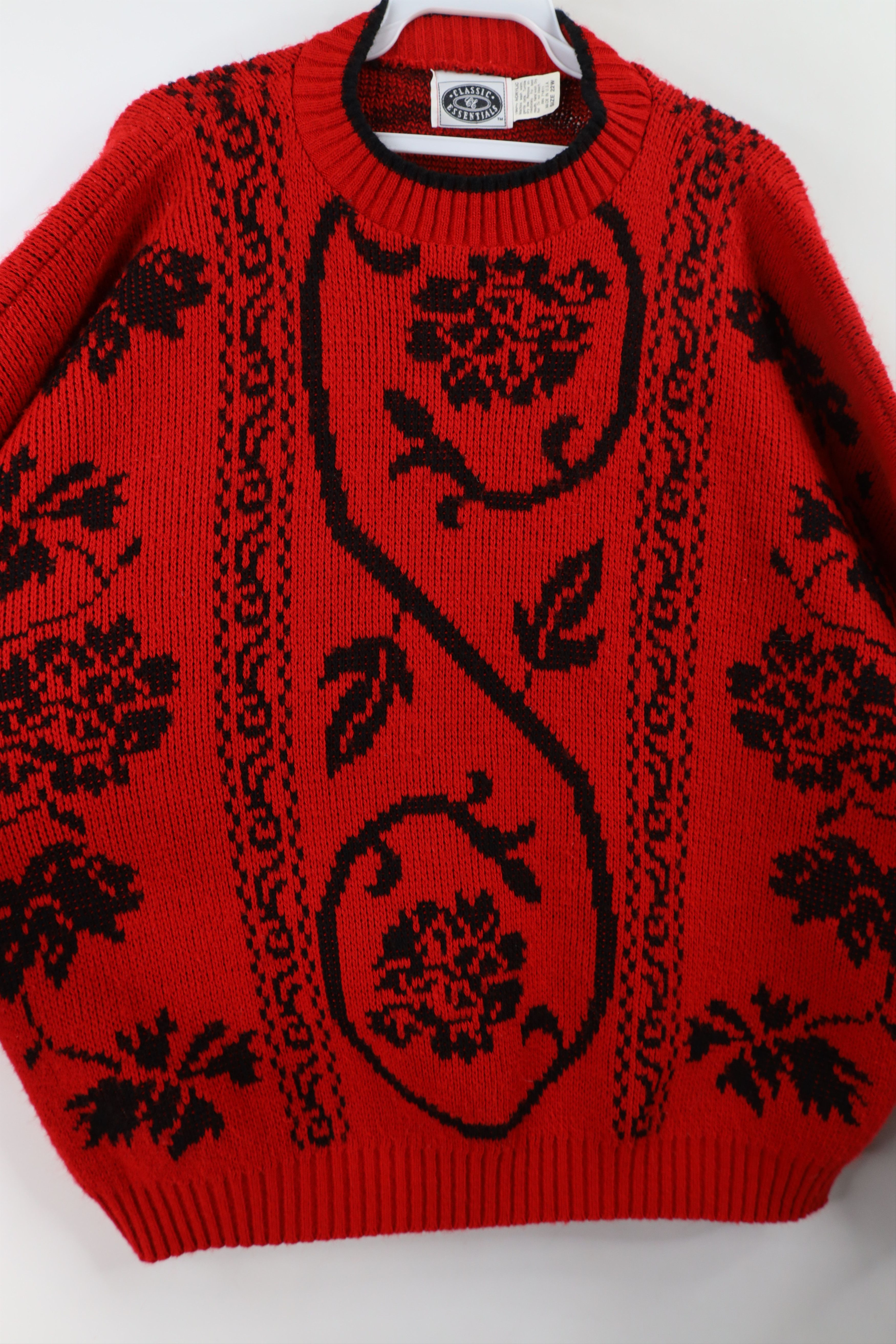 Vintage Vintage 90s Streetwear Flower Paisley Knit Sweater Red USA Size 3XL / US 20-22 - 4 Thumbnail