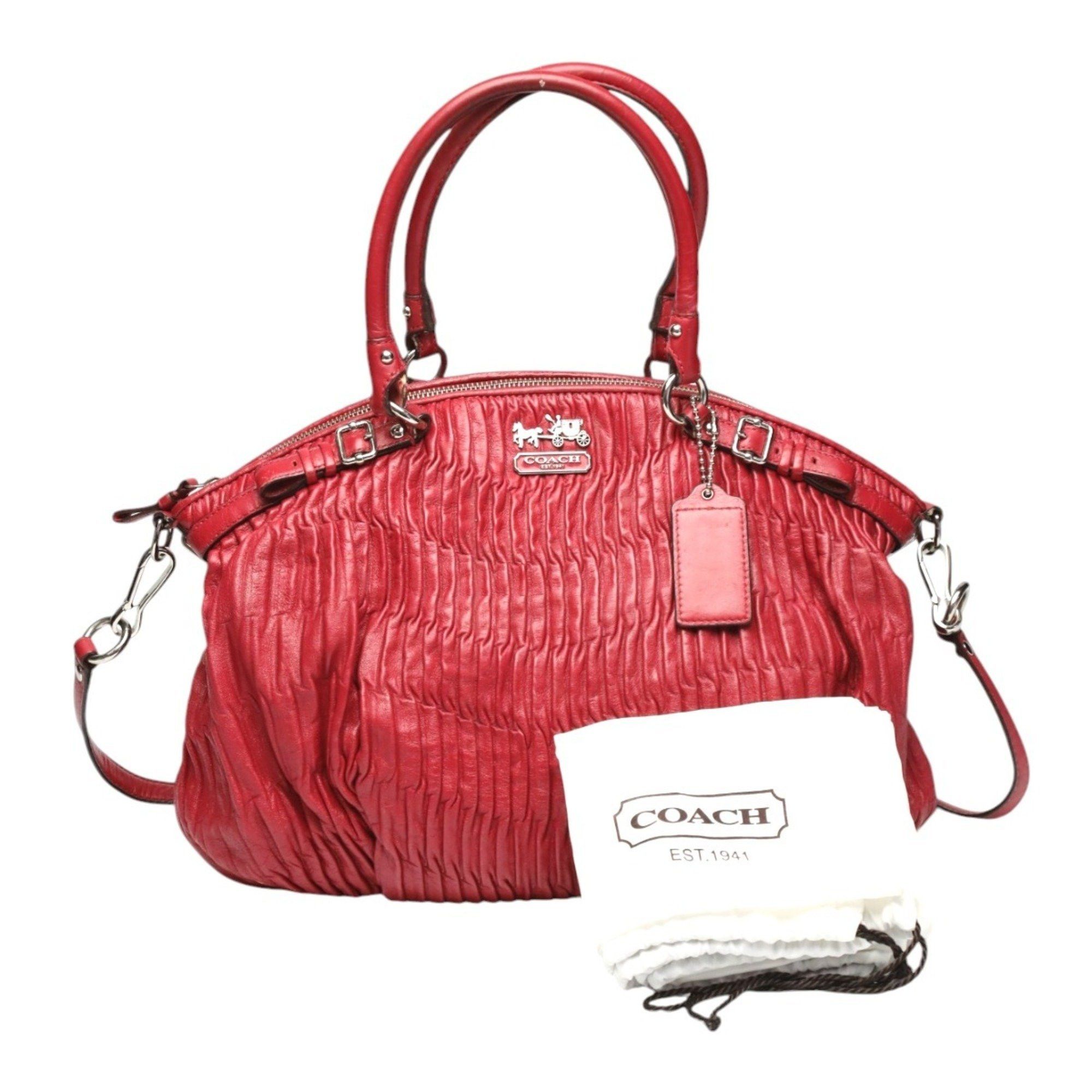 Coach Handbag Shoulder Bag 2Way Madison Gathered Leather Bag 18643 Red, Women's