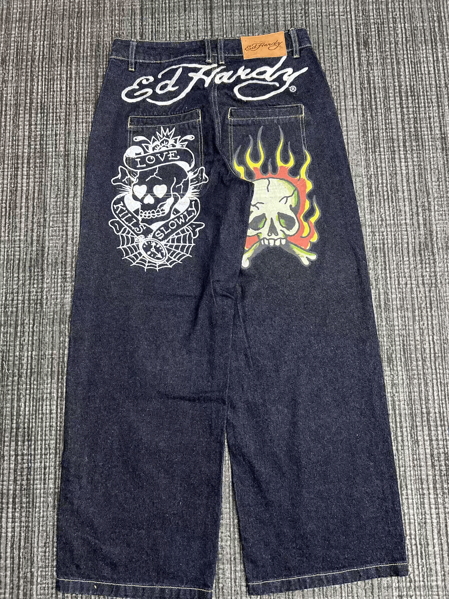 Ed Hardy ed hardy printed fire skullface denim baggy jeans Size US 30 / EU 46 - 1 Thumbnail