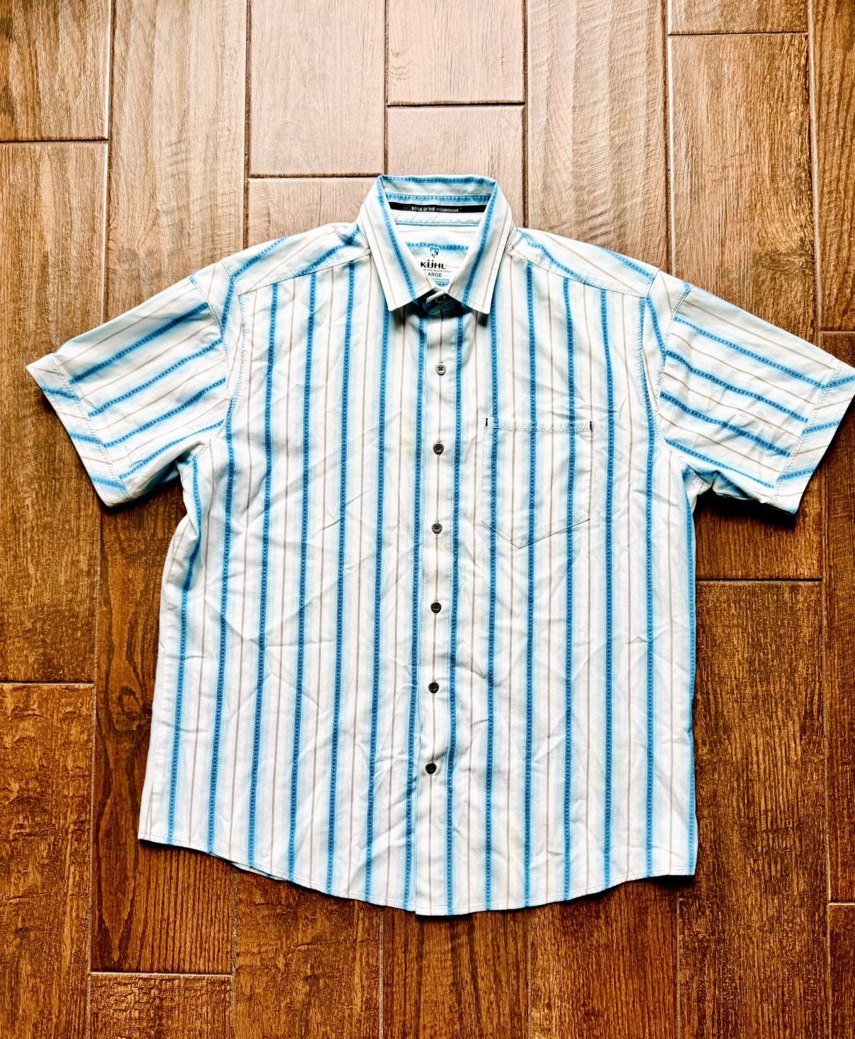 Kuhl KUHL Shirt Suncel Men L Button Up Short Sleeve Blue Striped Size US L / EU 52-54 / 3 - 1 Thumbnail