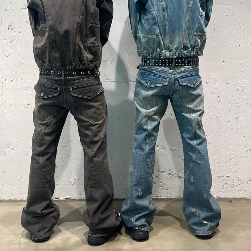 Japanese Brand × Jean × Vintage Irregular lines Pockets Washed Black Baggy Jeans Size US 31 - 9 Thumbnail