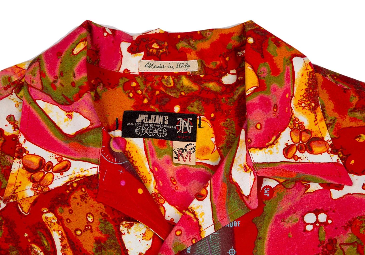 Jean Paul Gaultier Psychedelic Print Rayon Short Sleeve Shirt Red Multi M Size US M / EU 48-50 / 2 - 3 Thumbnail