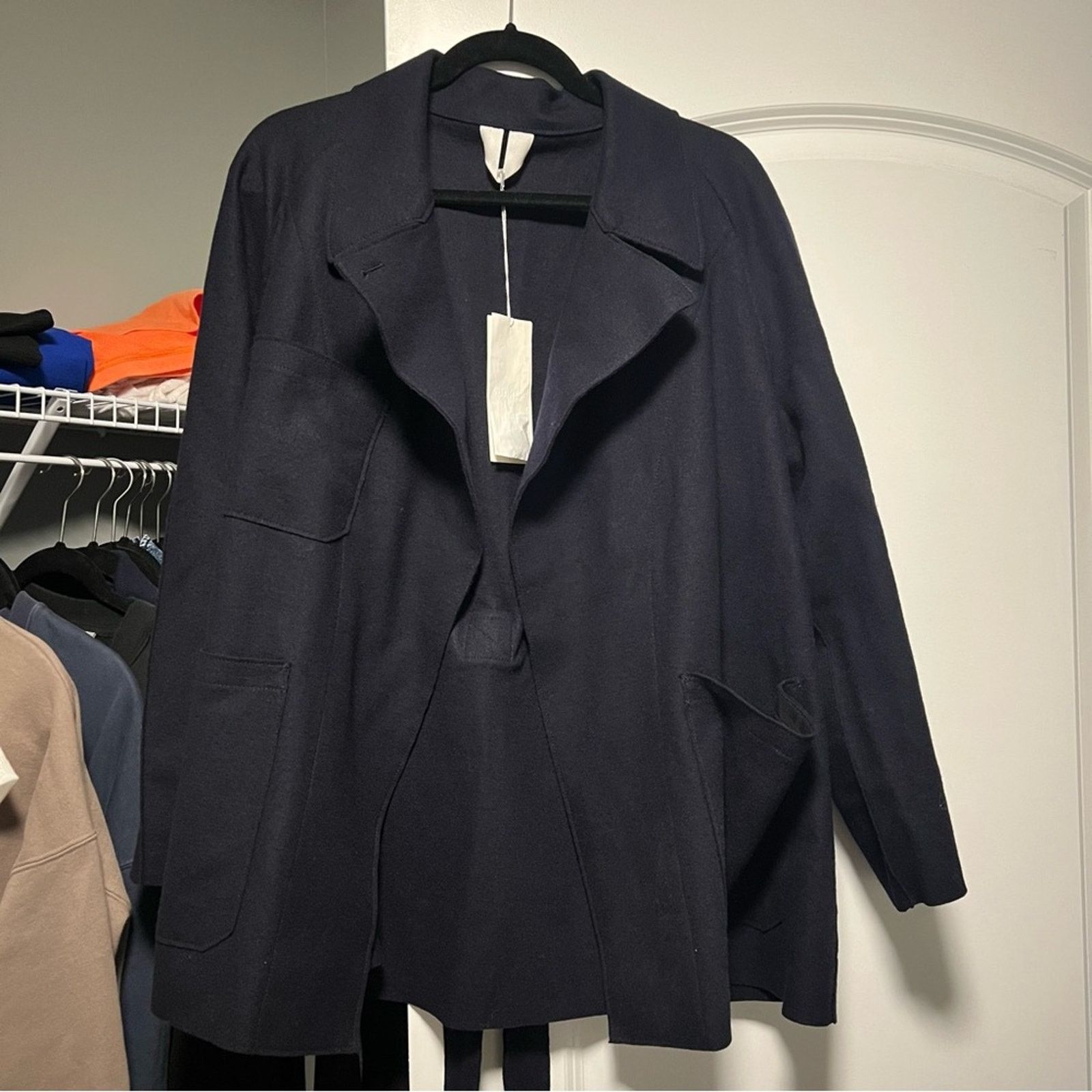 Arket NWT ARKET Belted Wool Jersey Jacket Dark Navy Blue Large Size L / US 10 / IT 46 - 4 Thumbnail