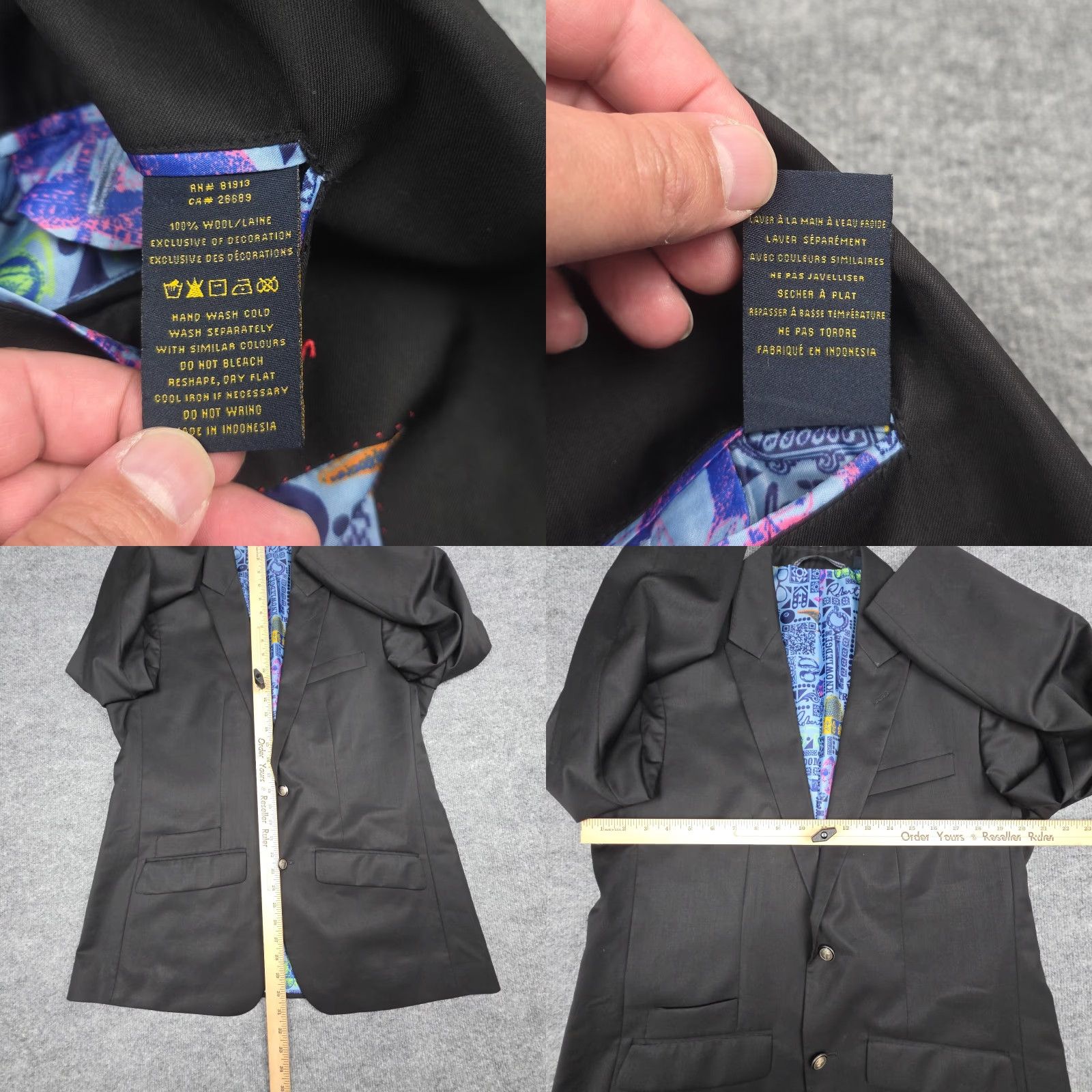 Robert Graham Robert Graham Men’s Size 42 R Classic Fit Black Wool Blazer Jacket Two Button Peak Lapel Regular"/"Jacket Size 42R - 9 Thumbnail