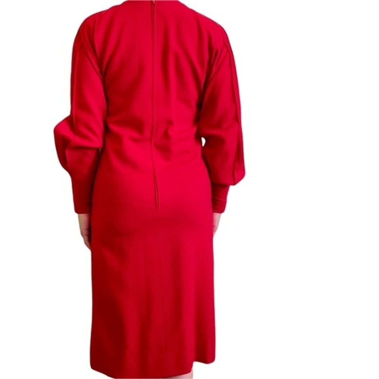 Vintage Pauline Trigère Couture Red High-Necked Dolman Sleeve Dress Size M / US 6-8 / IT 42-44 - 4 Thumbnail