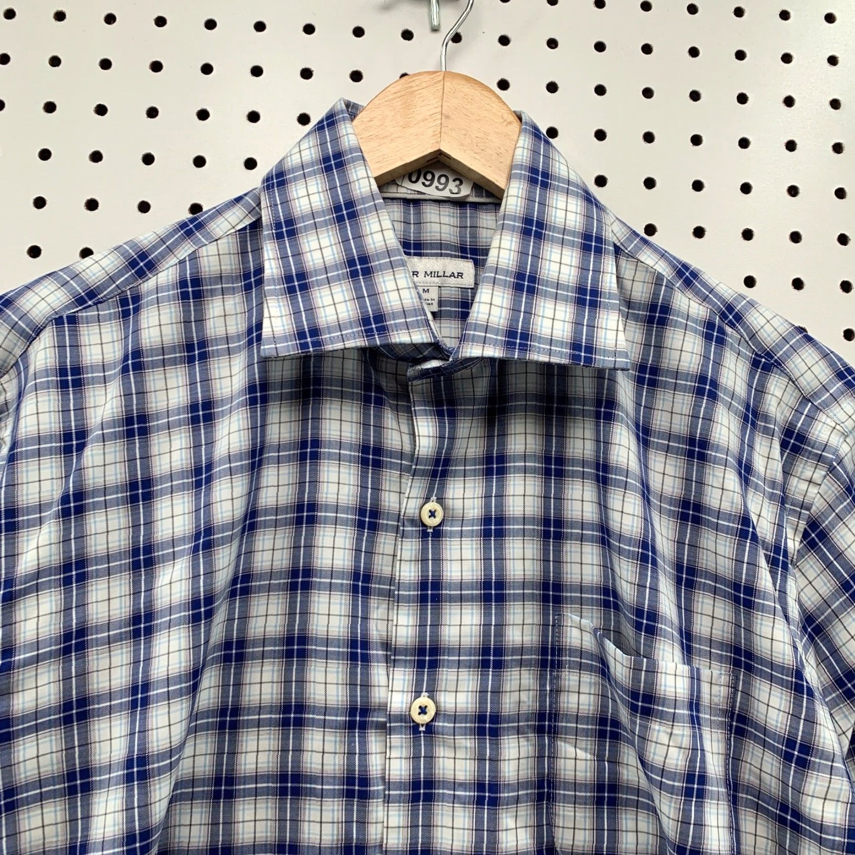 Peter Millar Peter Millar Button Shirt Mens Medium Blue White Plaid Long Sleeve Pocket Shirt Mens Blue White Plaid Button-Up Cotton Blend Regular 22x32 Size US M / EU 48-50 / 2 - 6 Thumbnail
