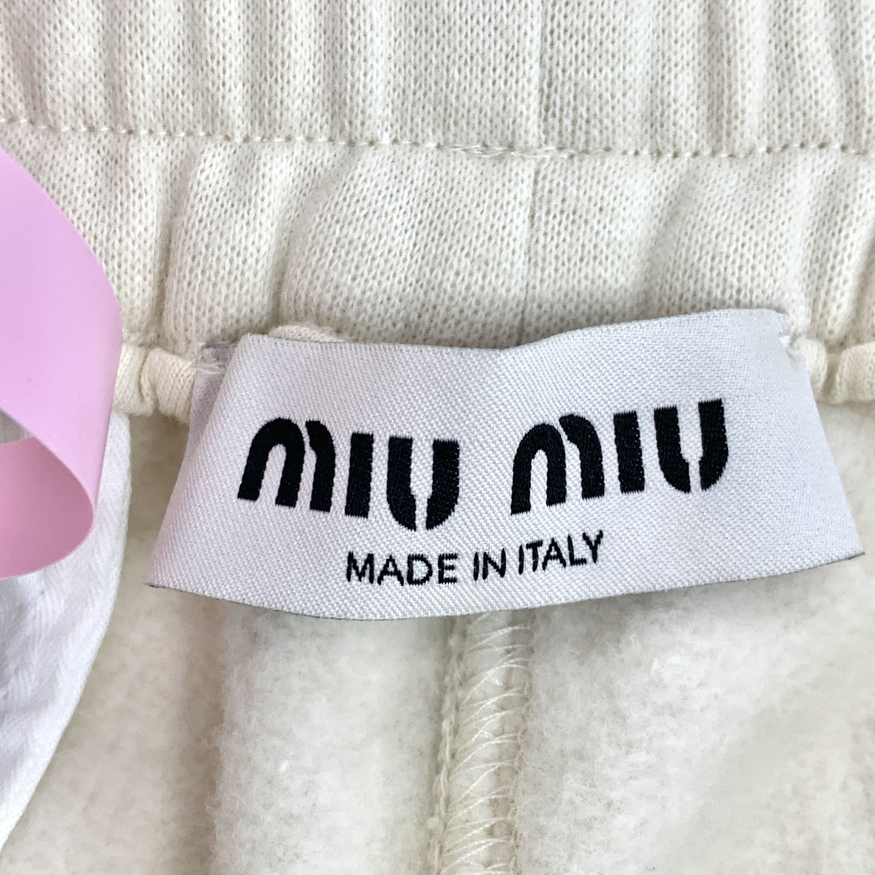Miu Miu Miu Miu Beige Cotton Logo Drawstring Shorts (Size M) Size 40" / US 18 - 2 Thumbnail