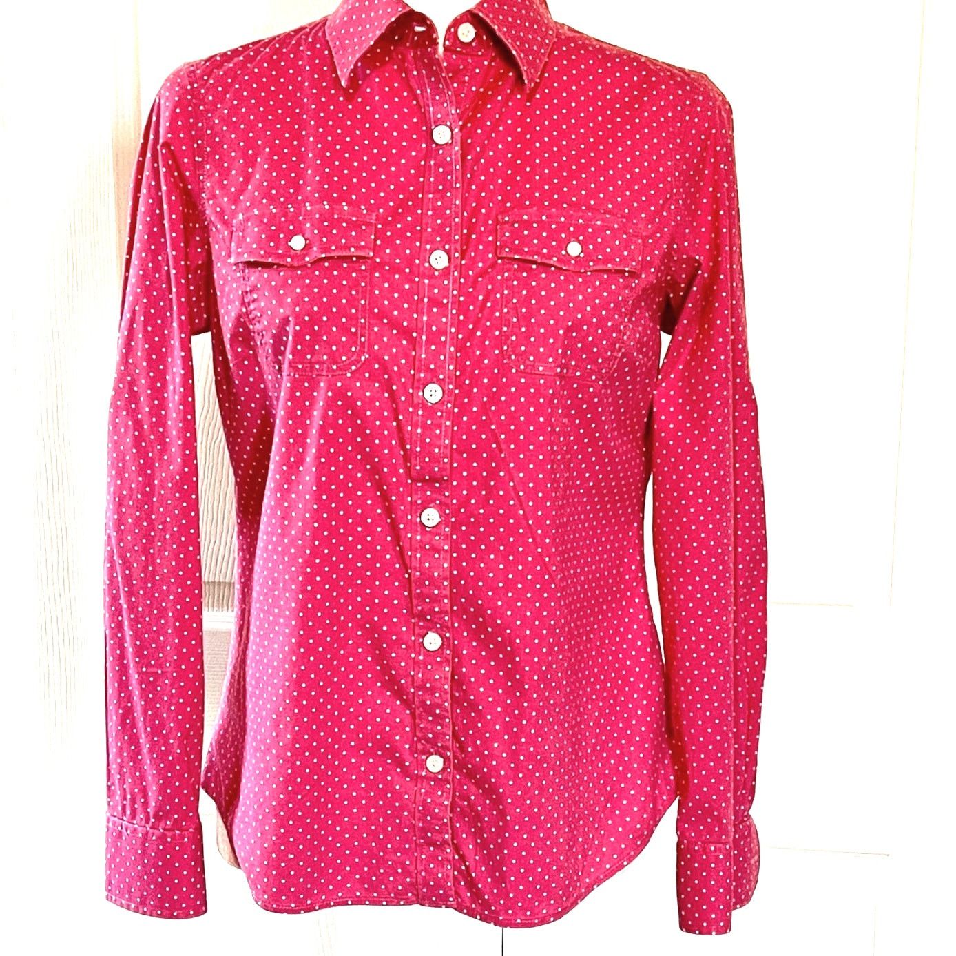 L.L. Bean LL Bean Small pink polka dot top long sleeved shirt, button Size S / US 4 / IT 40 - 1 Thumbnail