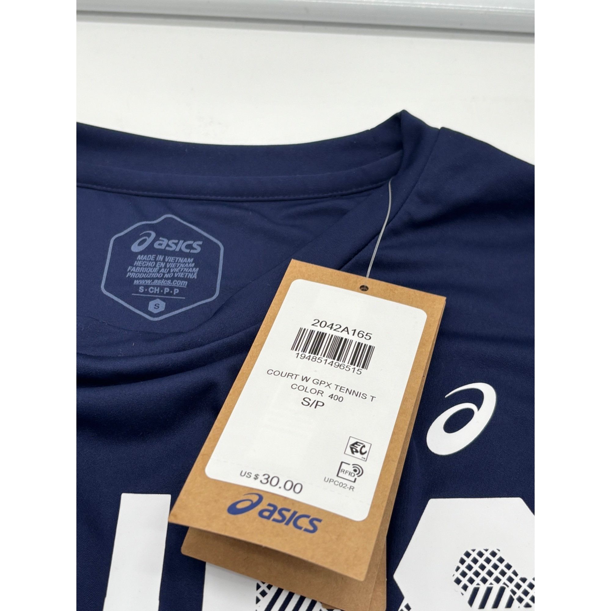 Asics ASICS Women's Court Graphic Cropped Tennis Tee, Navy, S Size S / US 4 / IT 40 - 7 Thumbnail