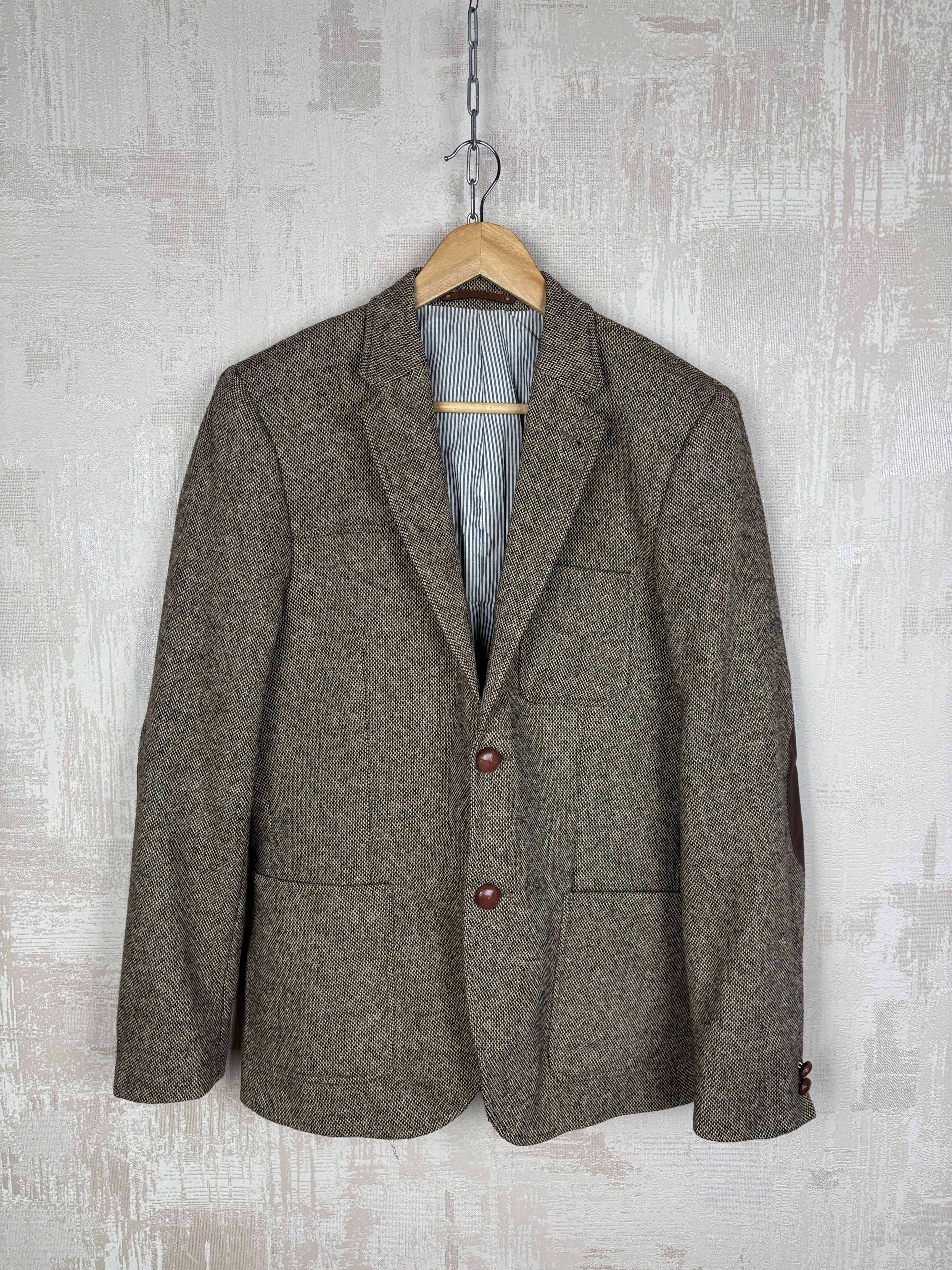 H&M H&M Moon Tweed Wool Blazer Brown Melange Elbow Pads Size 40R - 2 Thumbnail