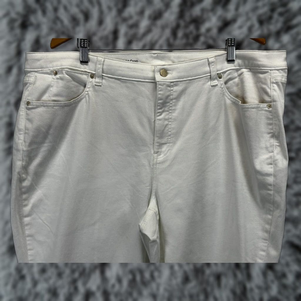 Talbots Talbots Flawless Straight Crop Jeans 22W Plus White Cotton Blend Denim High Rise Womens Plus Coastal Preppy Vacation Pants Jeans 25in Crop Stretch 12? Size 40" / US 18 - 1 Thumbnail