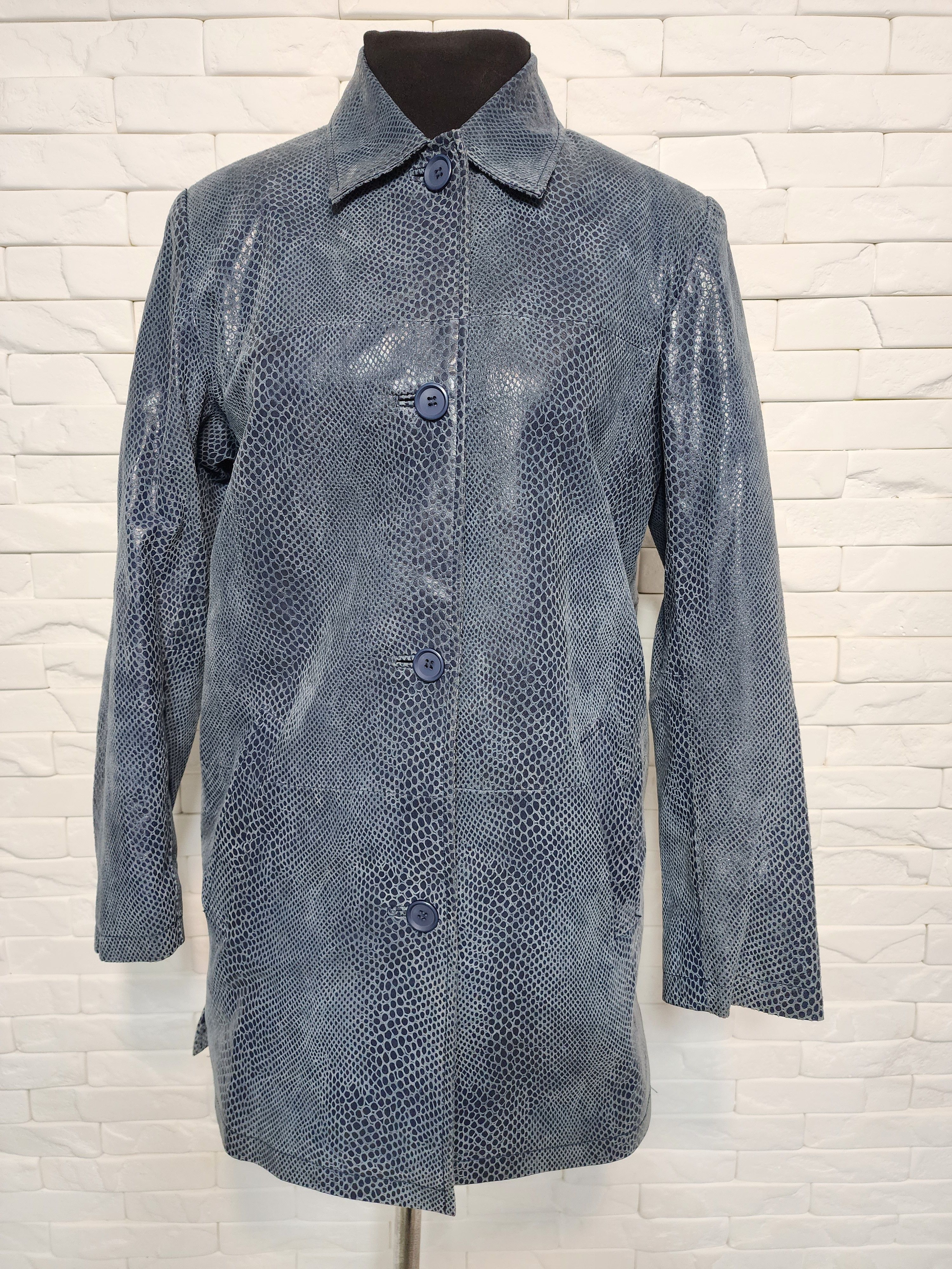 Genuine Leather Women's leather jacket in blue color. Size L / US 10 / IT 46 - 1 Thumbnail