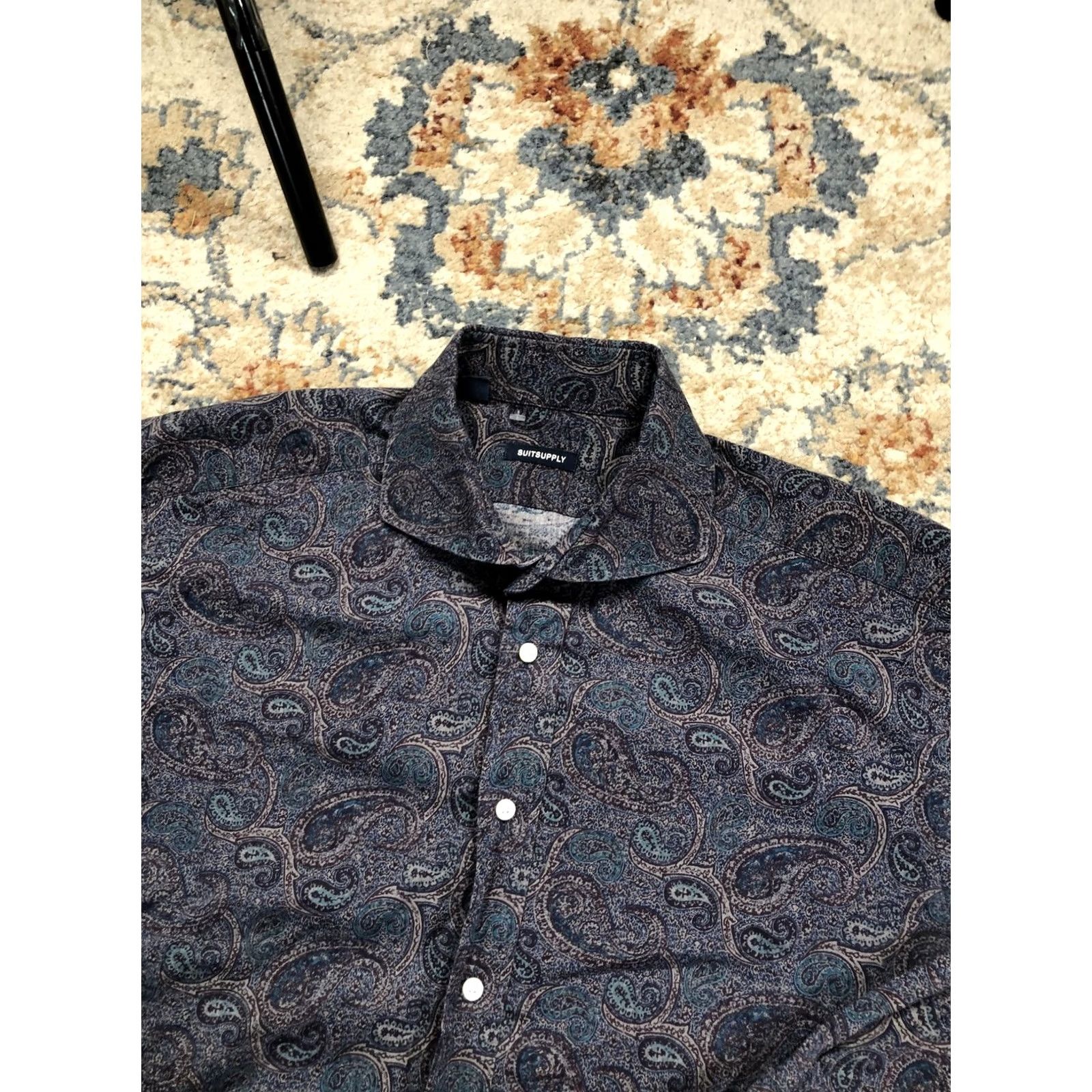 Suitsupply Suitsupply Shirt Mens Large Blue Paisley Long Sleeve Button-Up Casual Dressy Size US L / EU 52-54 / 3 - 6 Thumbnail