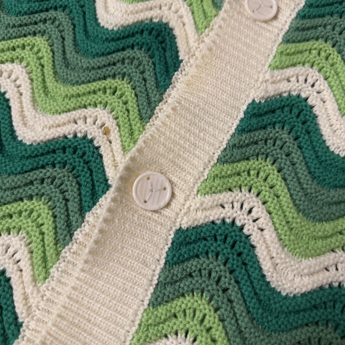 YITAI YITAI Green Wave Crochet Polo Cardigan L Size US L / EU 52-54 / 3 - 2 Thumbnail