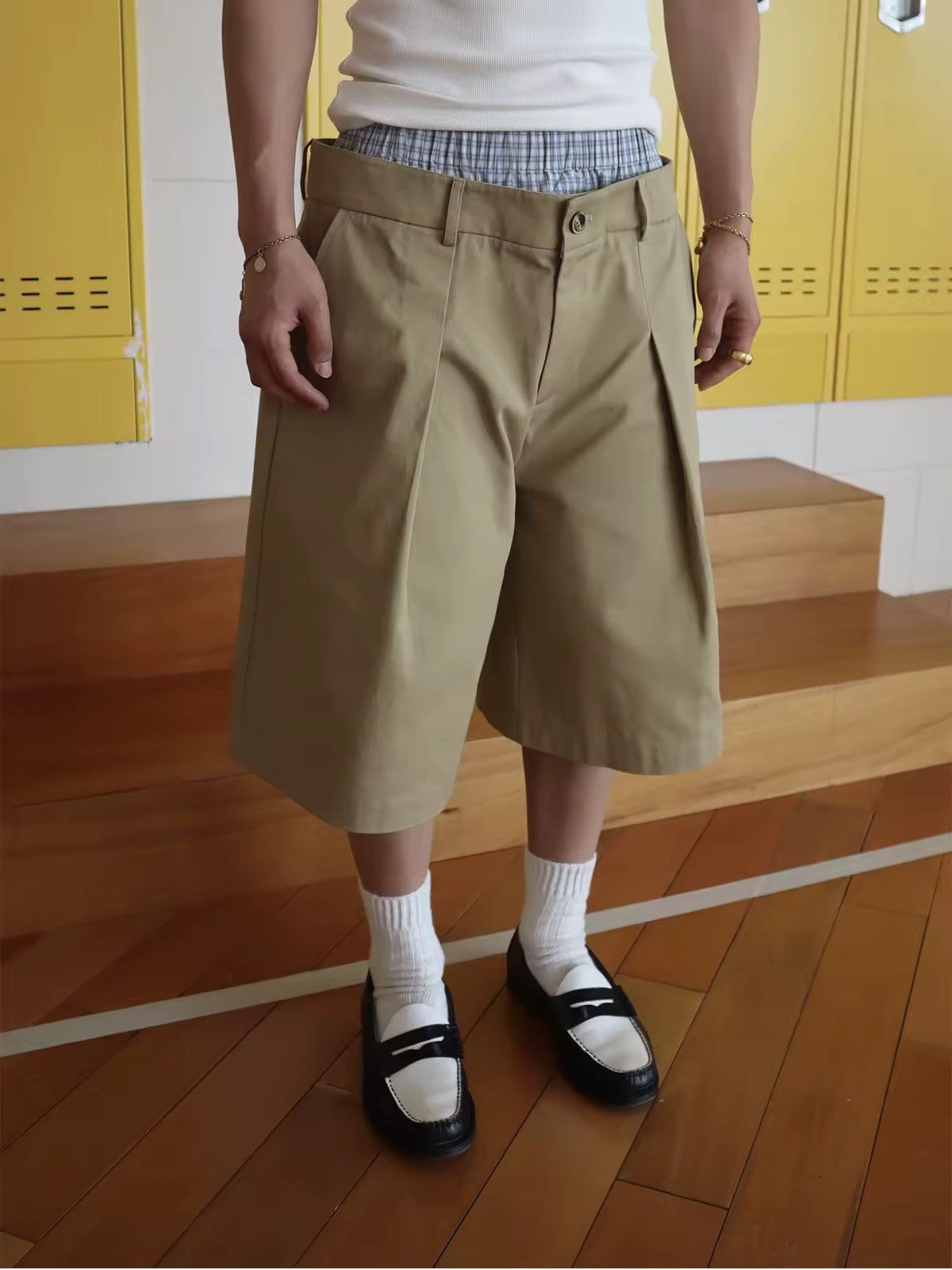 Other Streetwear Plaid Patchwork Loose Khaki Wide Leg Shorts Size US 32 / EU 48 - 1 Thumbnail