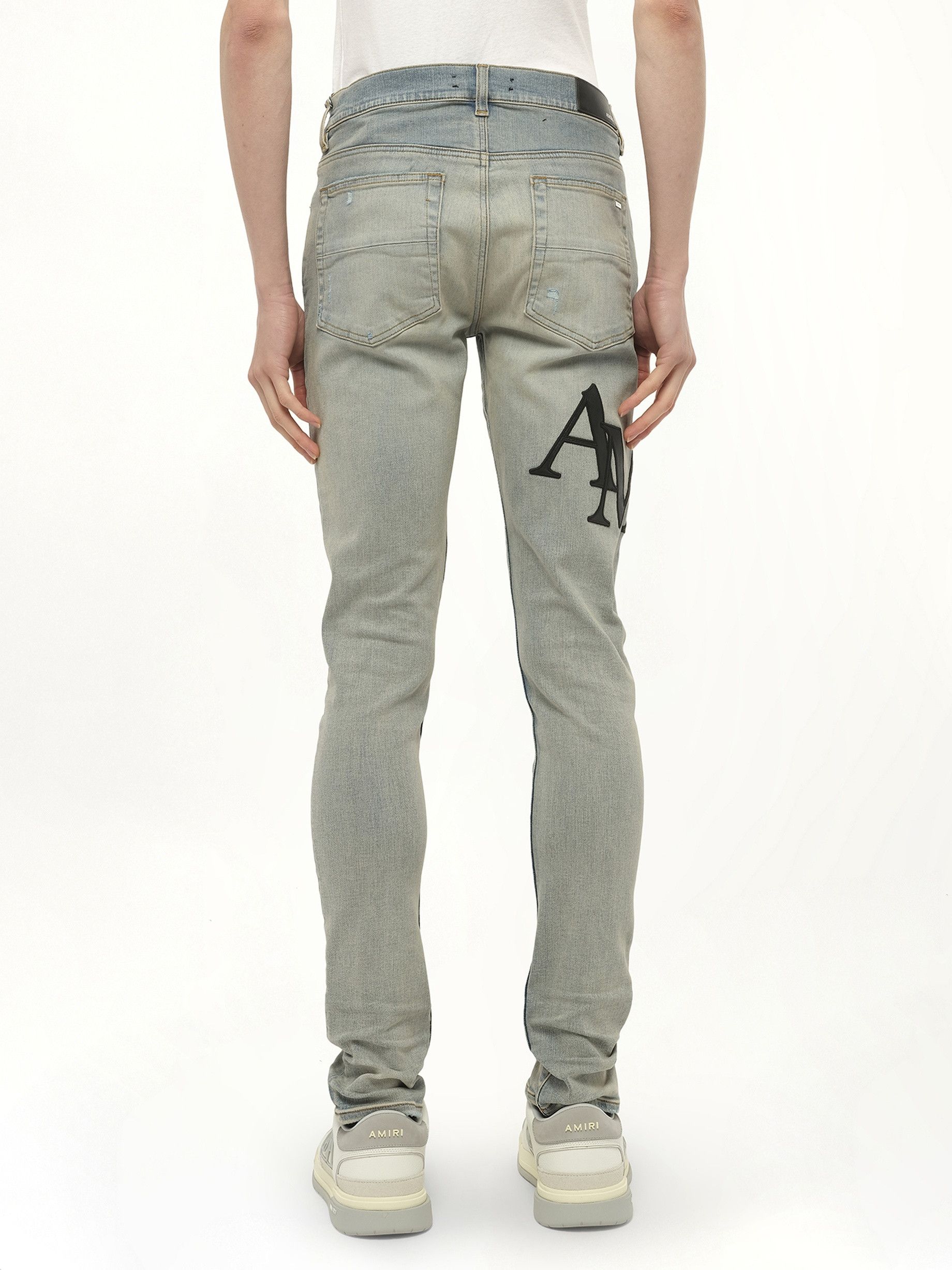 Amiri os11x1225 Staggered Logo Skinny Jeans in Blue Size US 30 / EU 46 - 6 Thumbnail