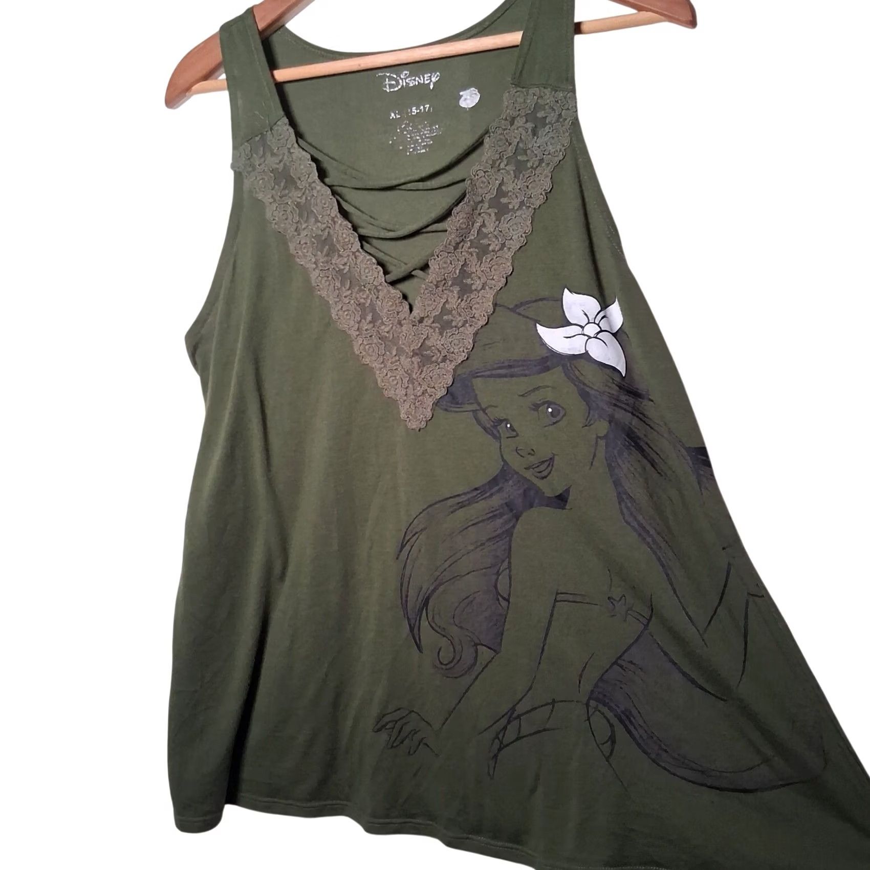 Disney Disney Little Mermaid Tank Top Juniors XL Princess Ariel Lace Trim V Neck Y2K Green Size XL / US 12-14 / IT 48-50 - 2 Thumbnail
