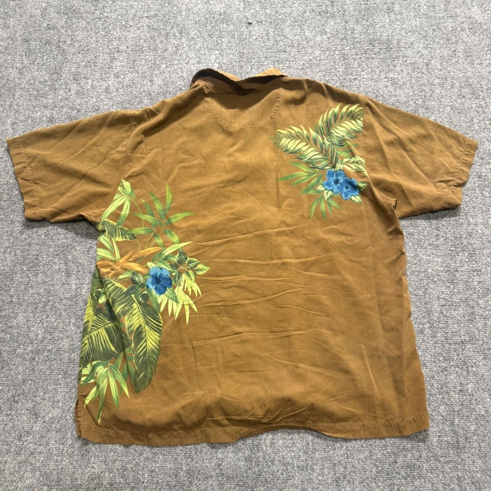 Tommy Bahama Tommy Bahama Men's XL Silk Brown Green Tropical Hawaiian Shirt Embroidered Size US XL / EU 56 / 4 - 2 Thumbnail