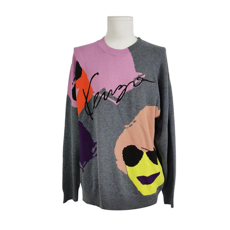 Kenzo KENZO Cotton and wool blended color clash round neck knit Size L / US 10 / IT 46 - 1 Thumbnail