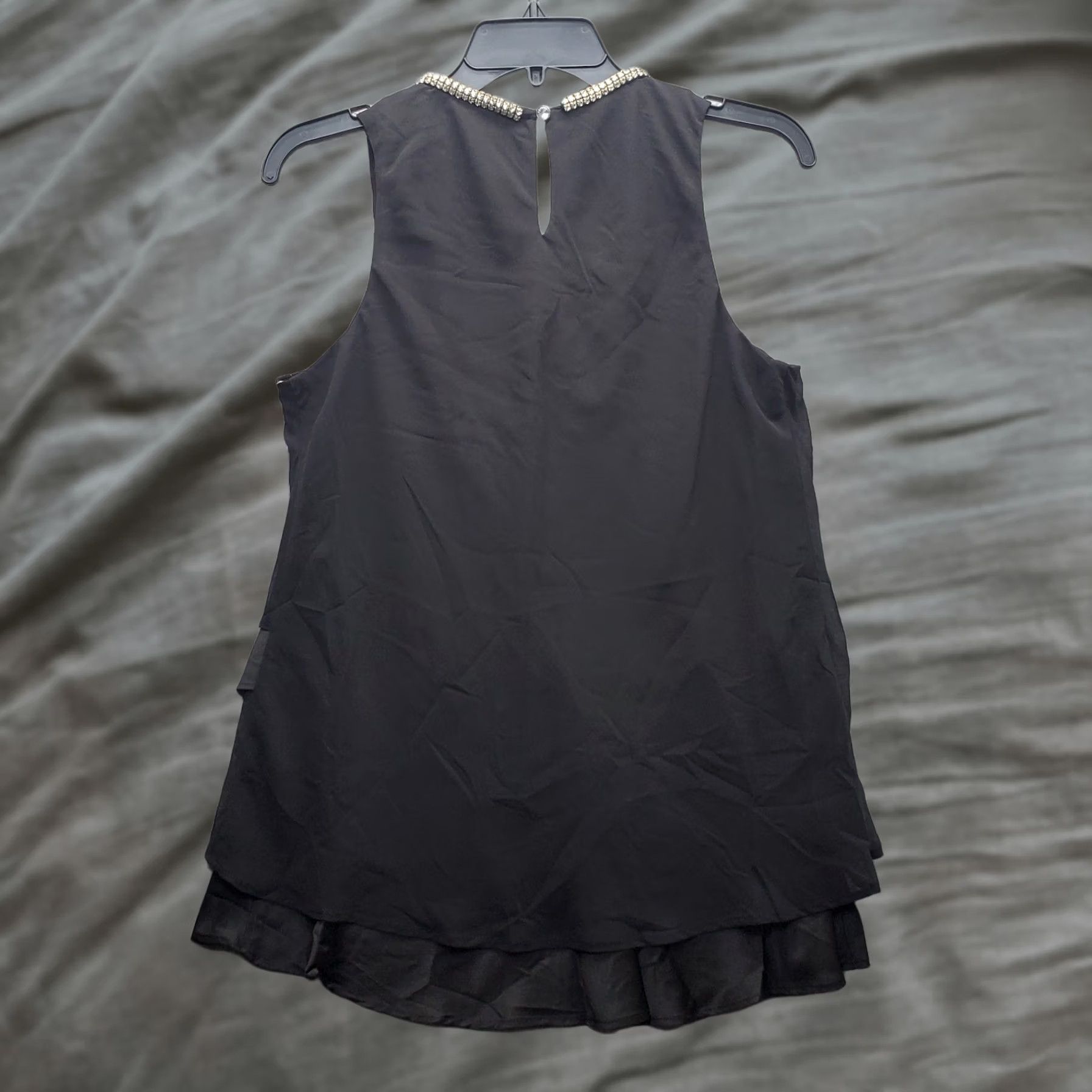 Vintage MSK Tank Dress Women's S Black Lined Layered Beaded Round Neck Keyhole Back Shirt/Hoodie? Size S / US 4 / IT 40 - 1 Thumbnail