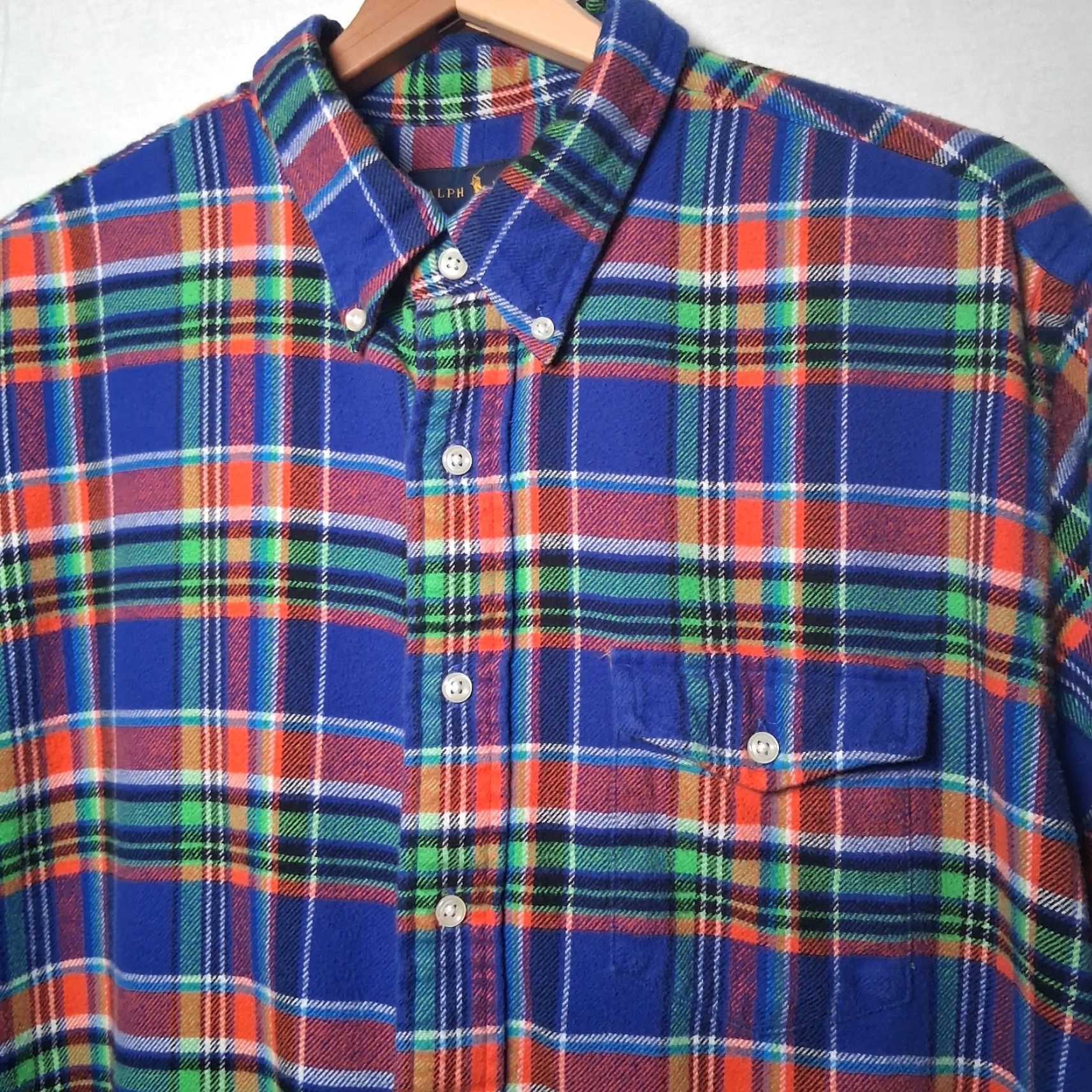 Ralph Lauren Ralph Lauren Flannel Shirt Men XL Blue Orange Green Plaid Tartan Button Down Size US XL / EU 56 / 4 - 2 Thumbnail