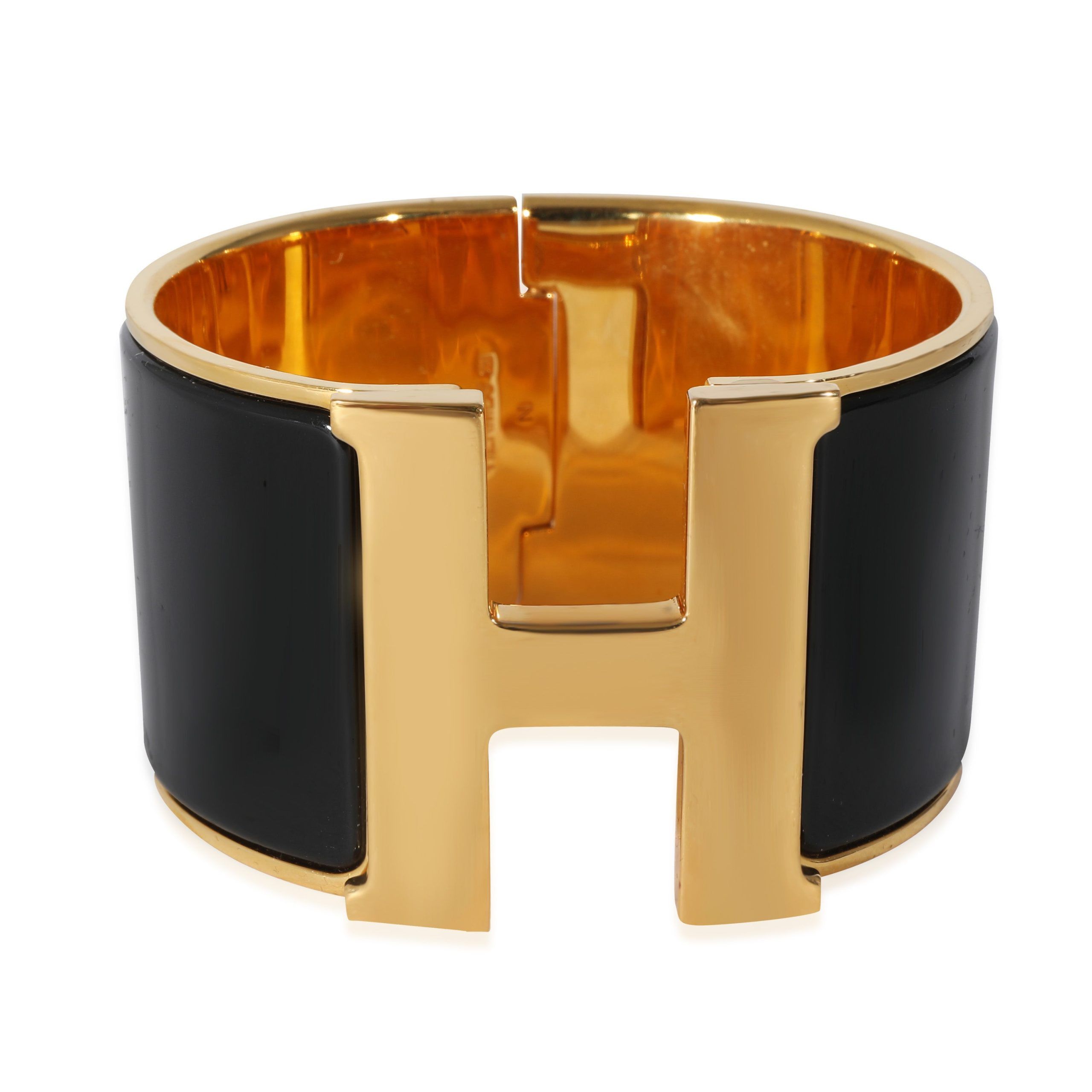 image of Hermes Gold Plated Hermès XL Clic H Bracelet In Noir, Women's
