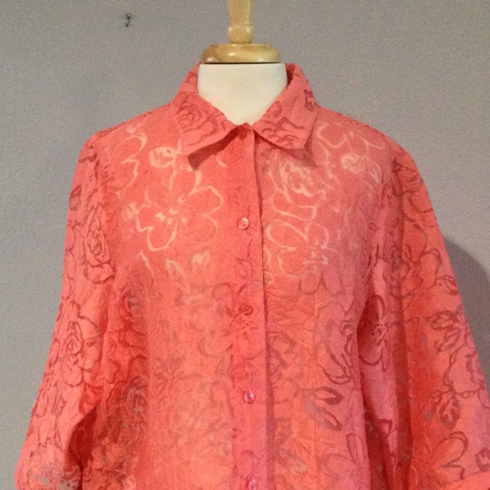 Other Allison Daley Pink Sheer Button Front 3/4 Sleeve Blouse 18 Size XXL / US 16-18 / IT 52-54 - 2 Thumbnail